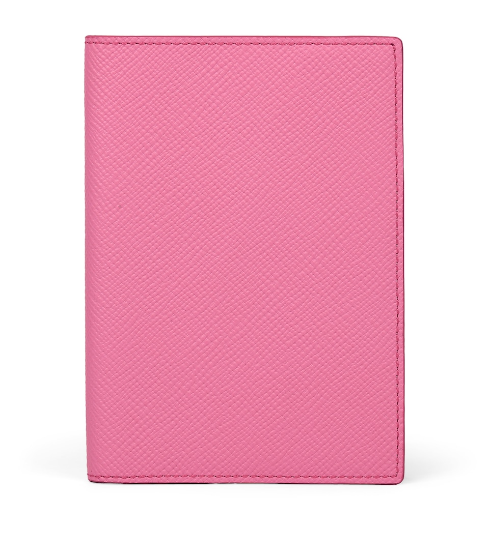 Smythson Leather Panama Passport Cover Flamingo