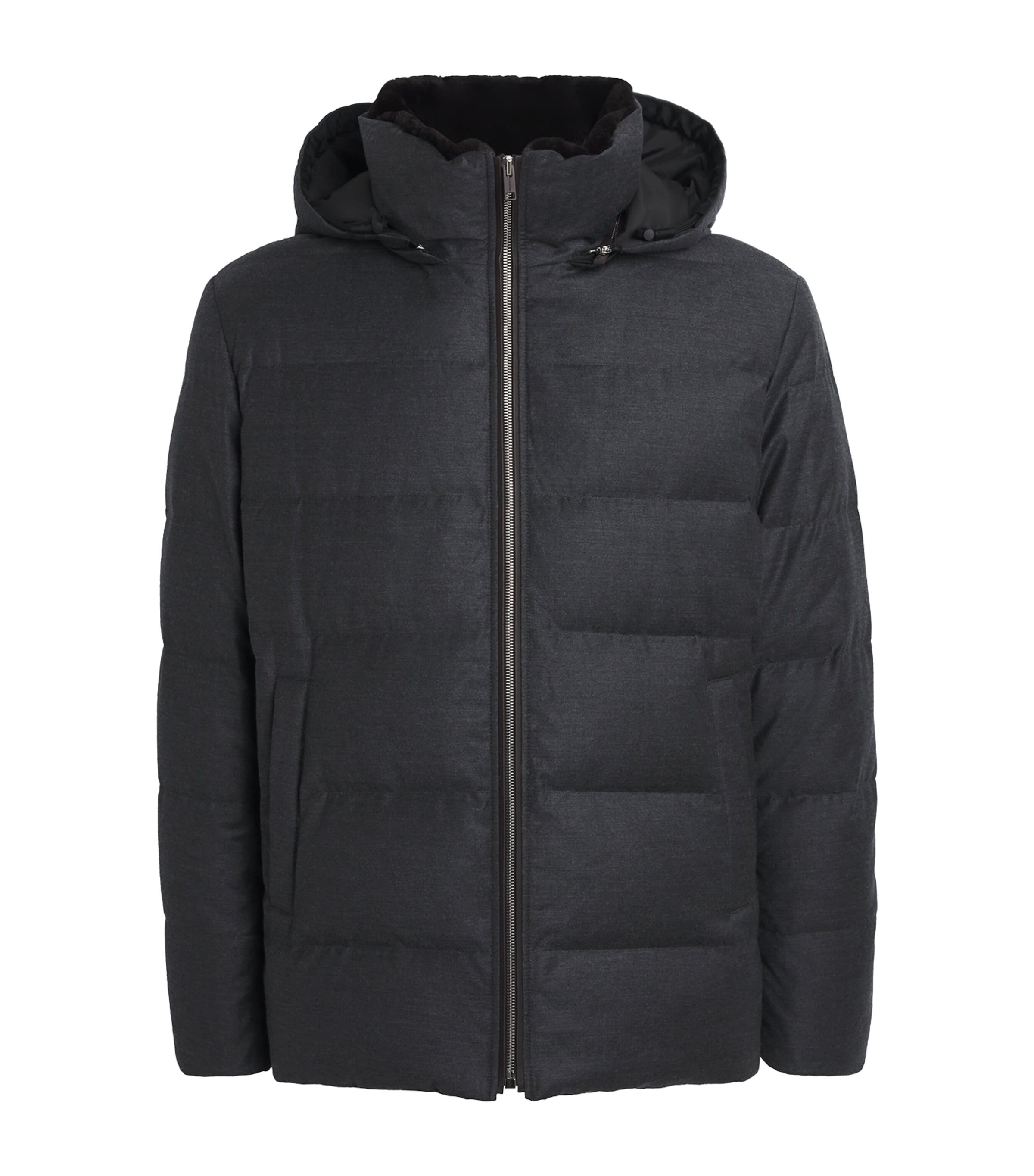 Wool-Silk Mink-Trim Puffer Jacket