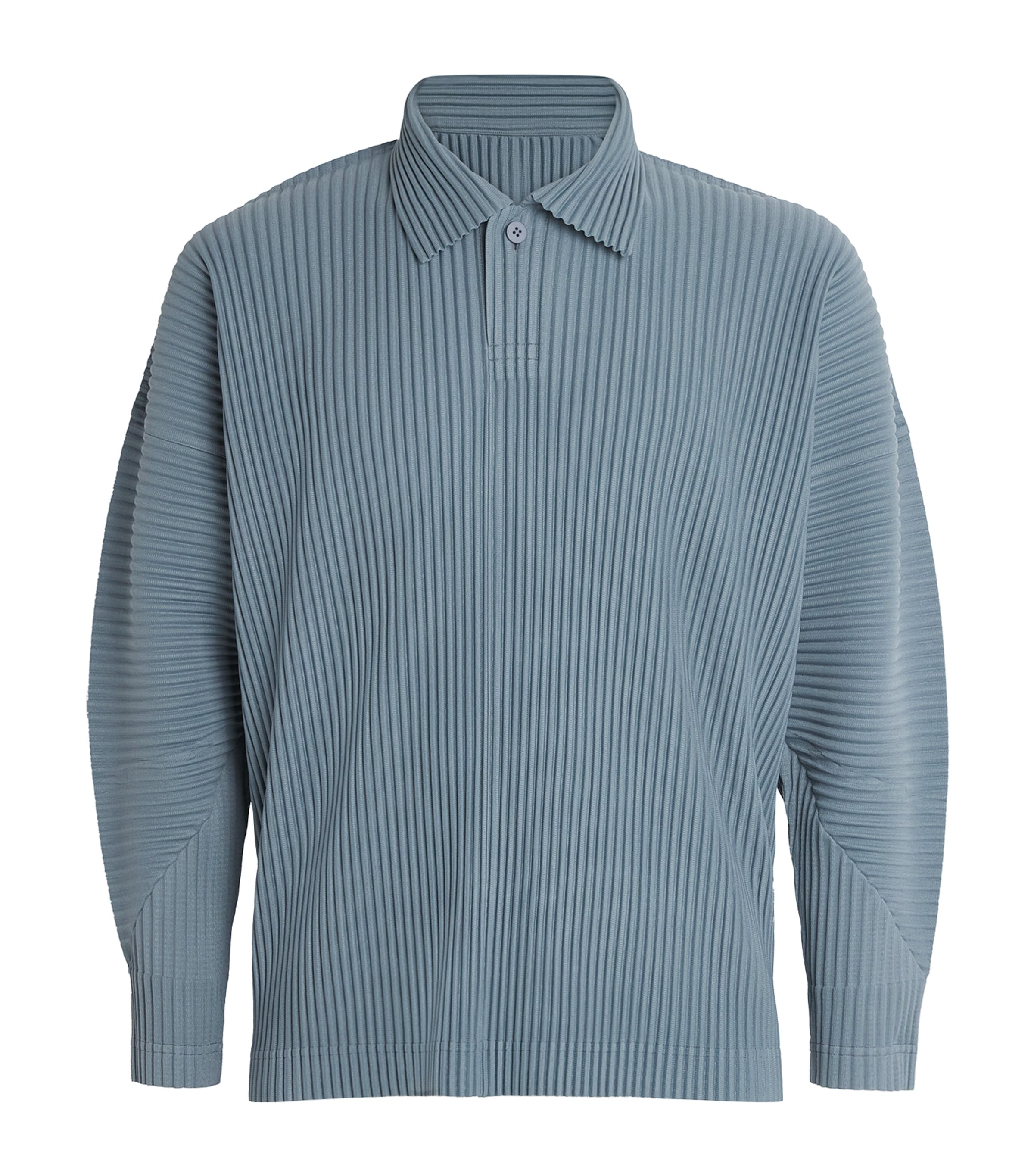 Pleated Long-Sleeve Polo Shirt