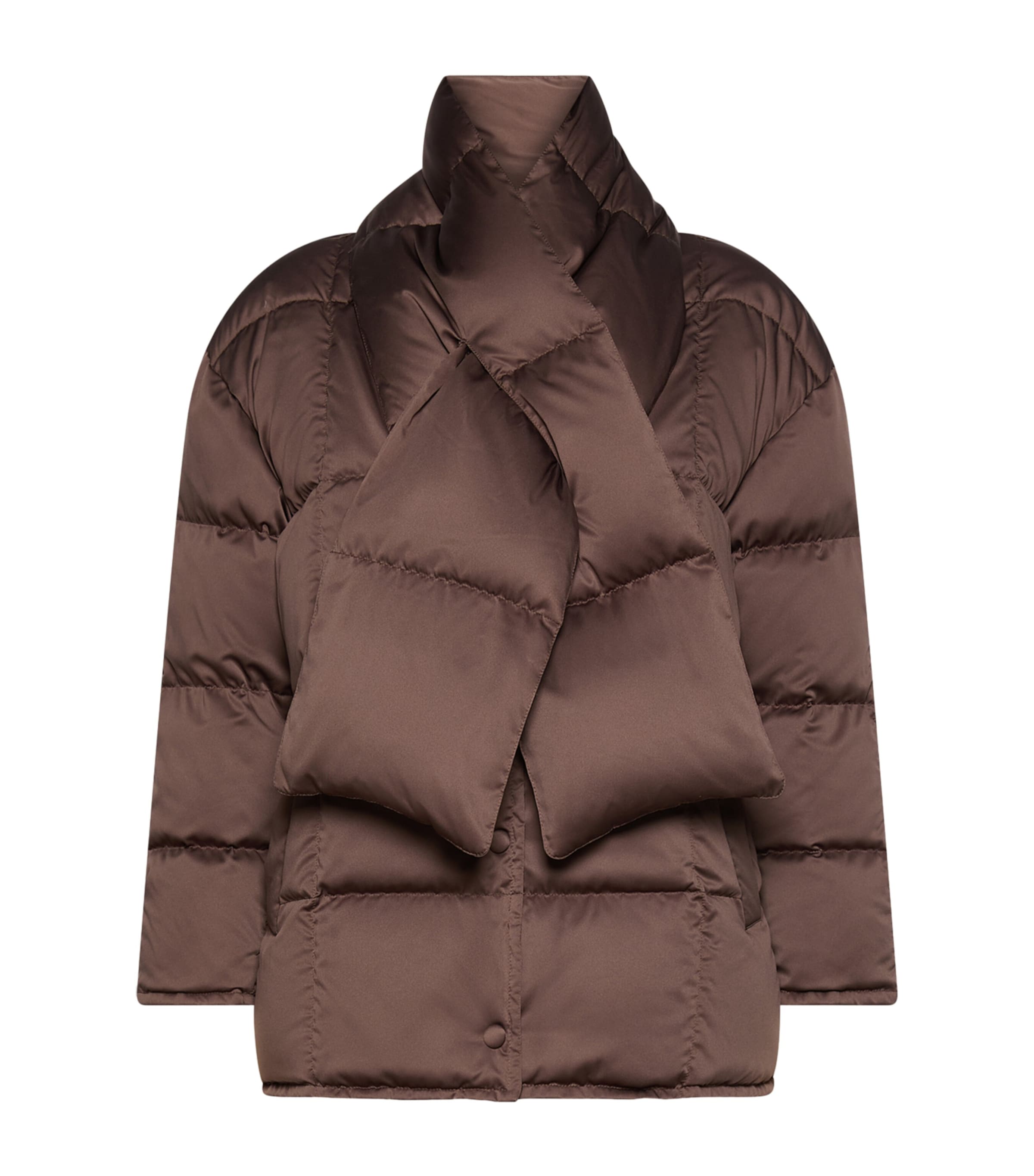 Marella Womens Down Detachable-Scarf Quilted Jacket Brown
