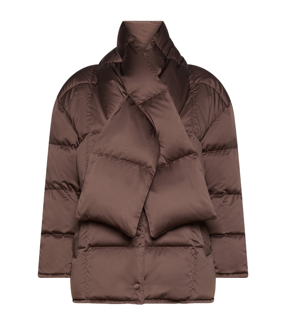 Marella Womens Down Detachable-Scarf Quilted Jacket Brown