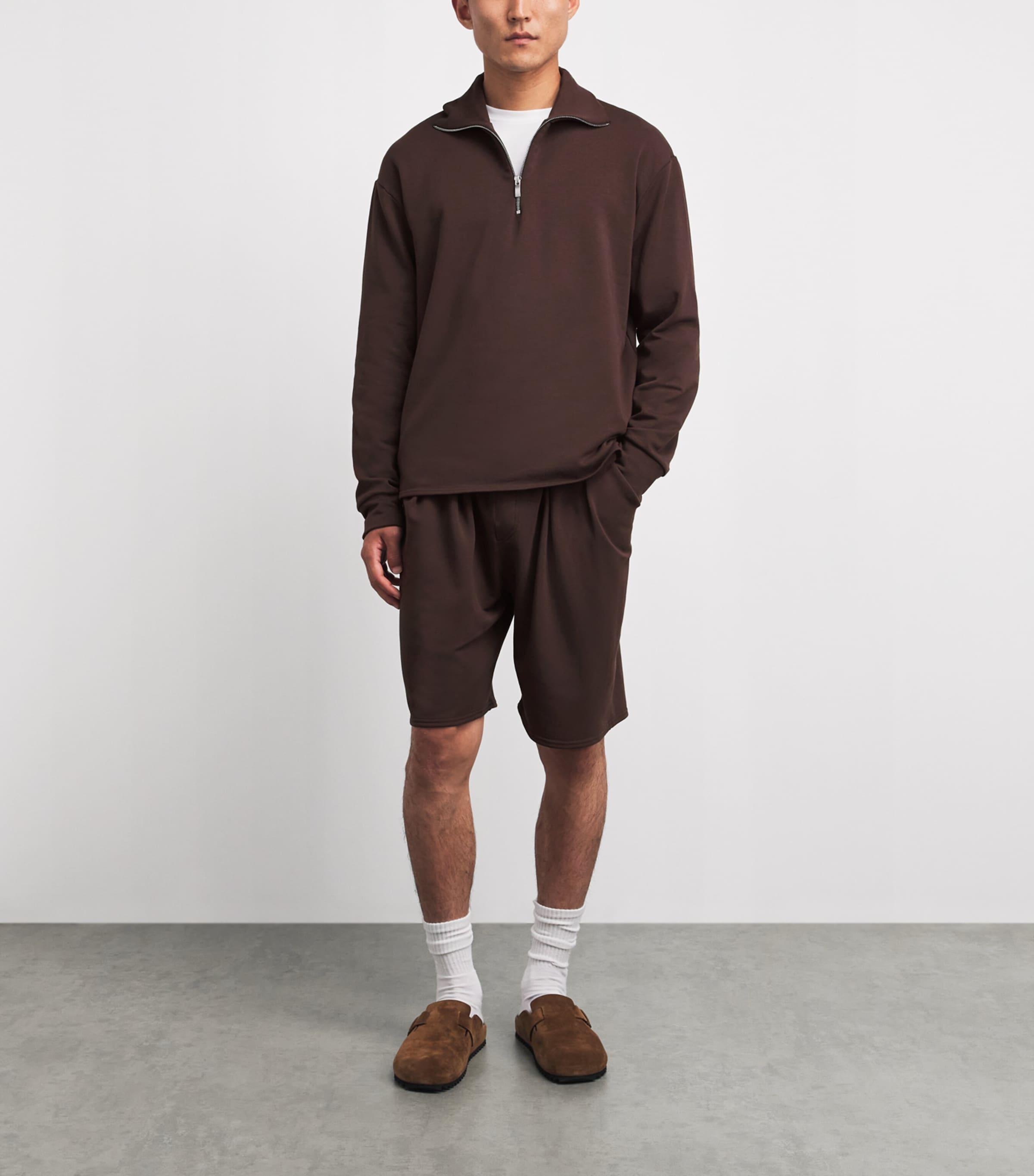 Homebody Mens Jersey Snuggle Quarter-Zip Sweatshirt Coffee Bean