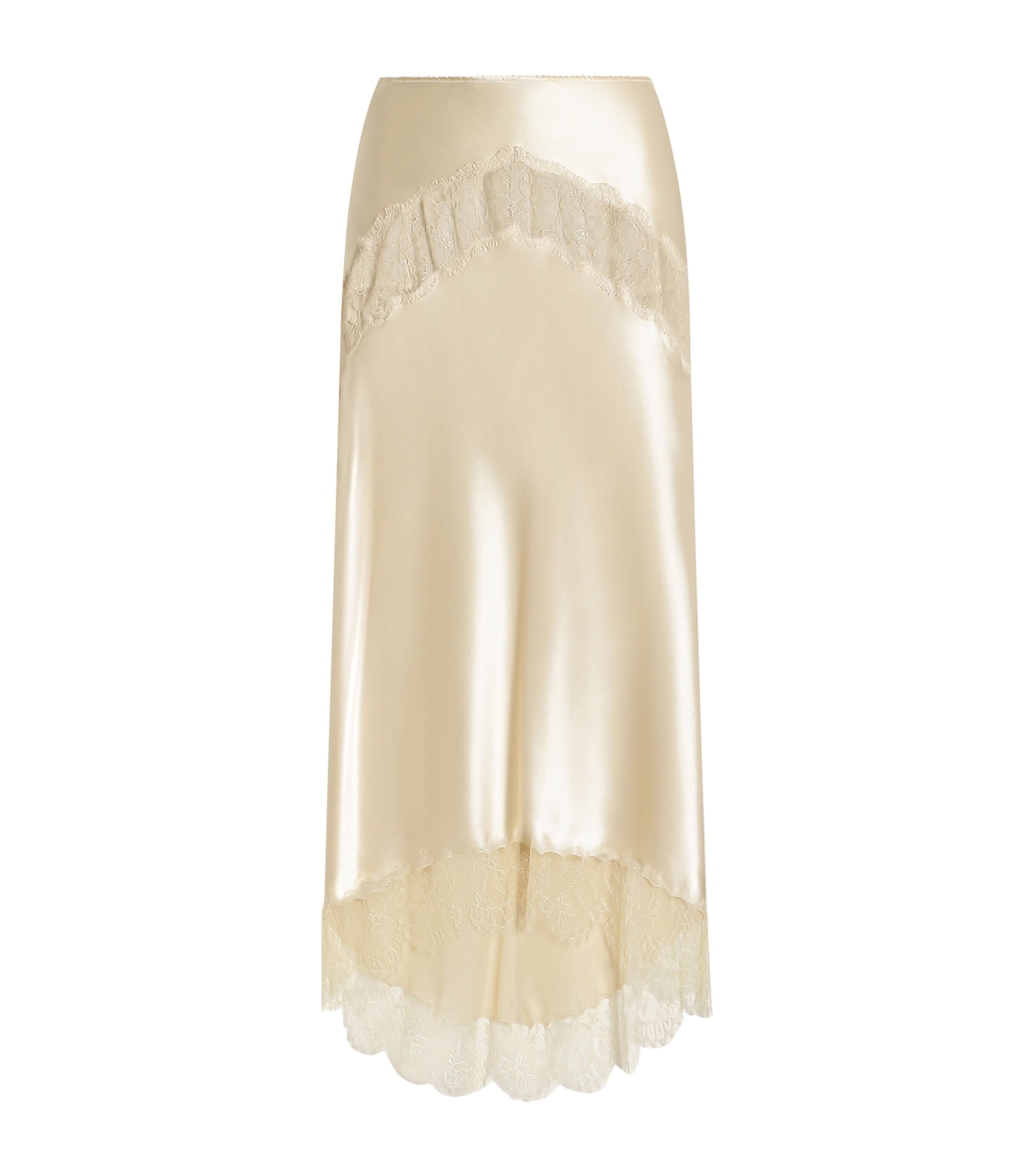 Dolce&Gabbana Womens Silk Lace-Insert Midi Skirt Ecru
