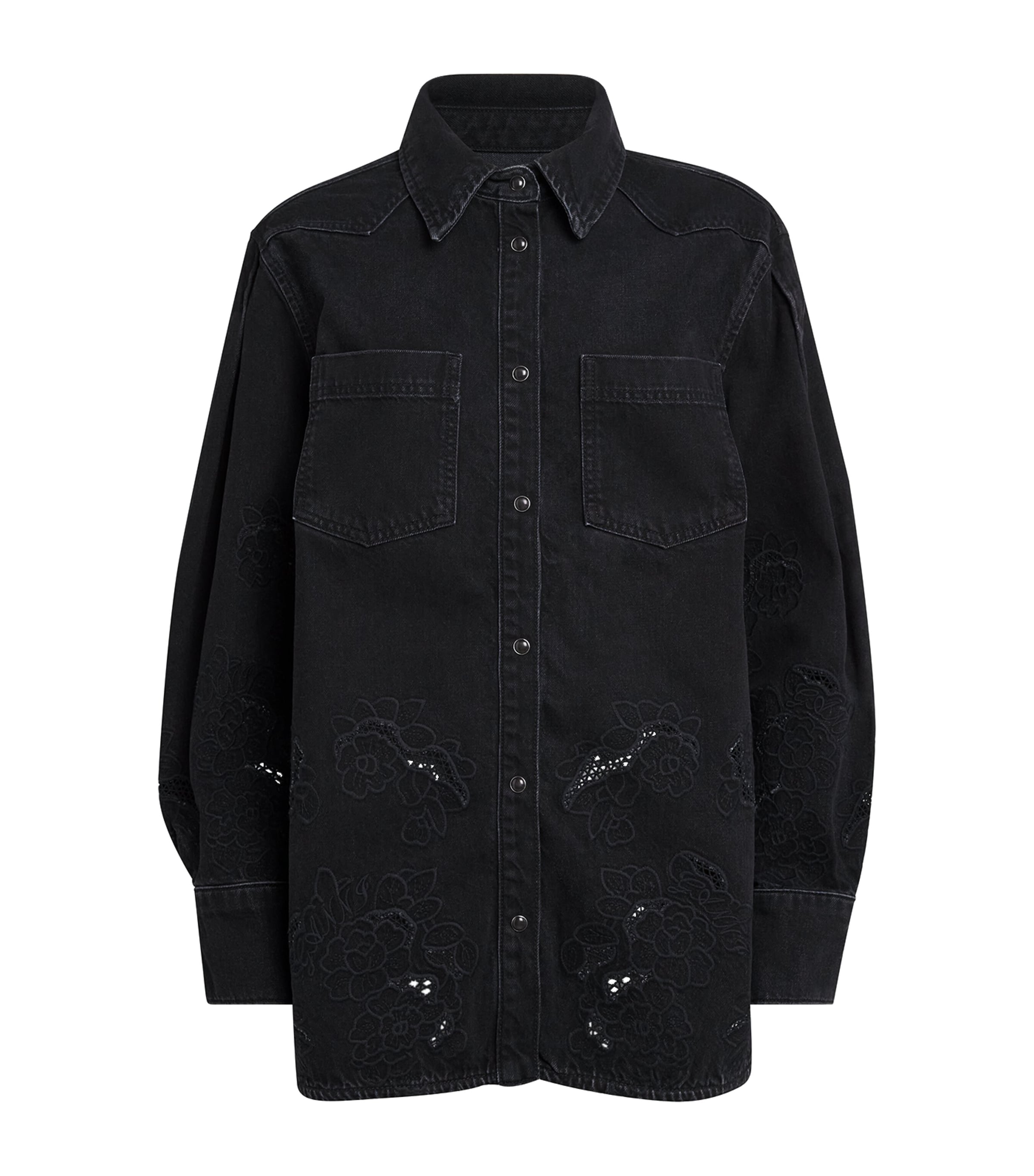 GANNI Womens Broderie Anglaise Denim Jacket Black Washed