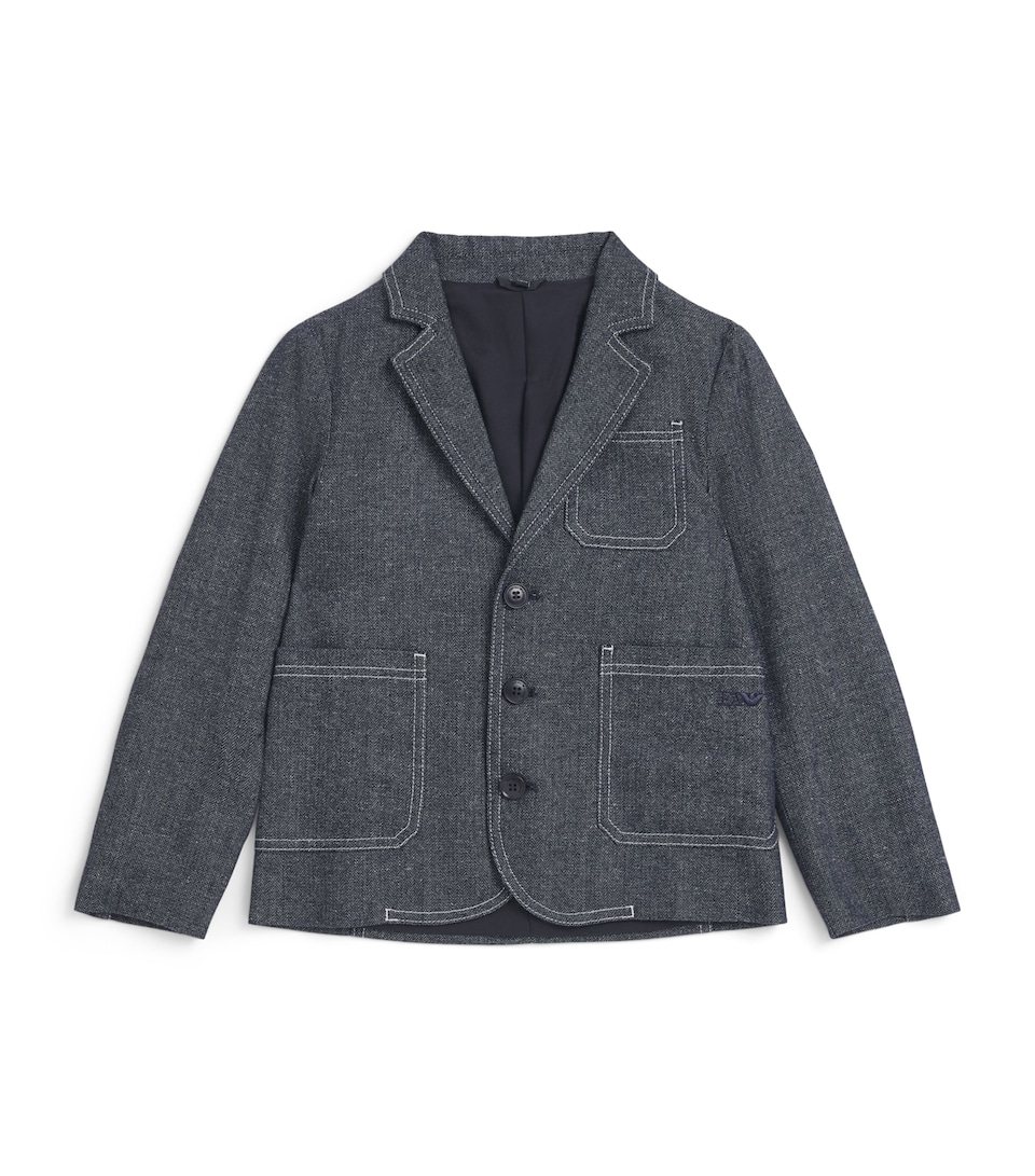 Emporio Armani Kids Denim-Effect Herringbone Jacket (4-16 Years) Fant.blue
