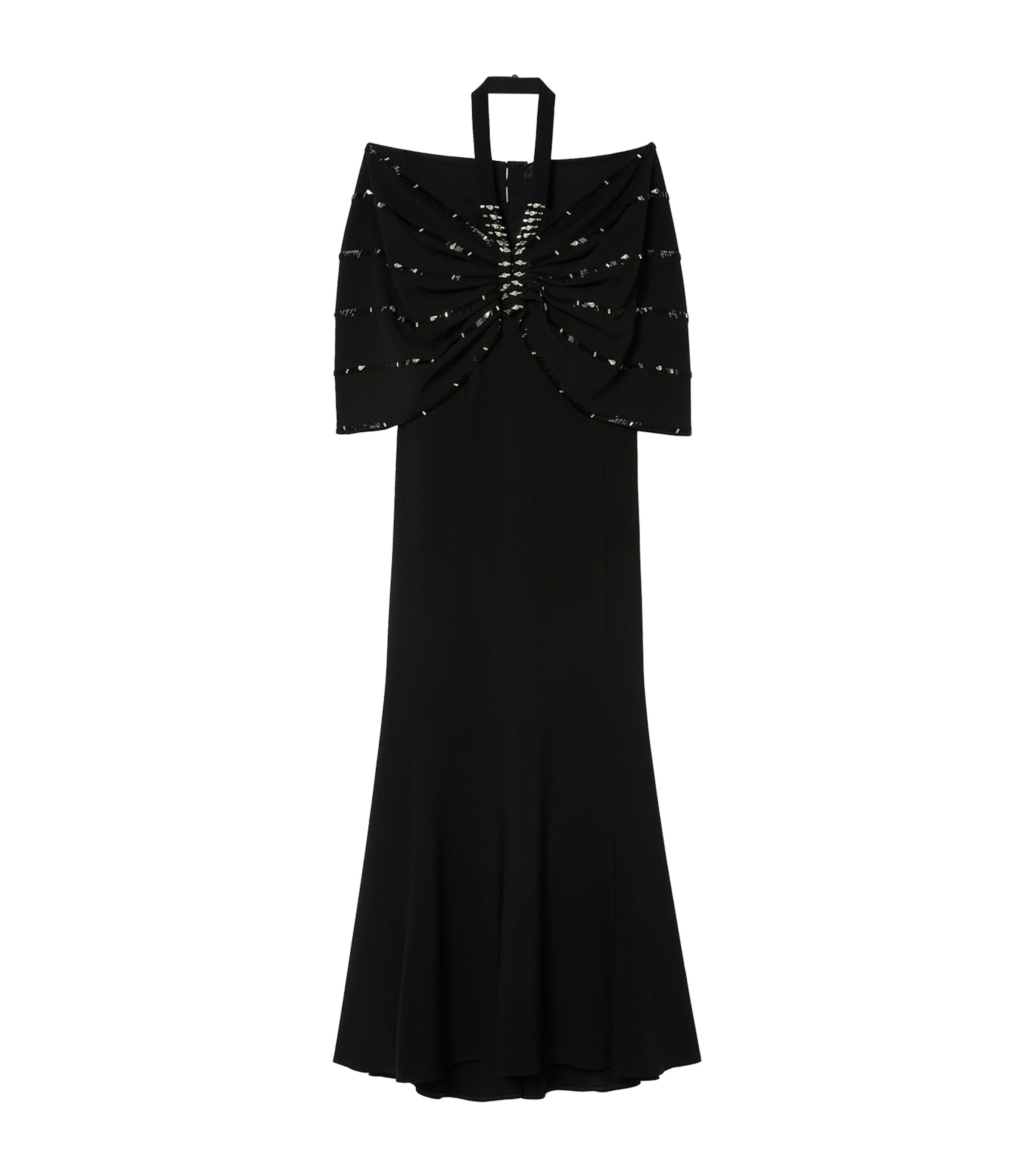 Embellished Halterneck Maxi Dress and Cape