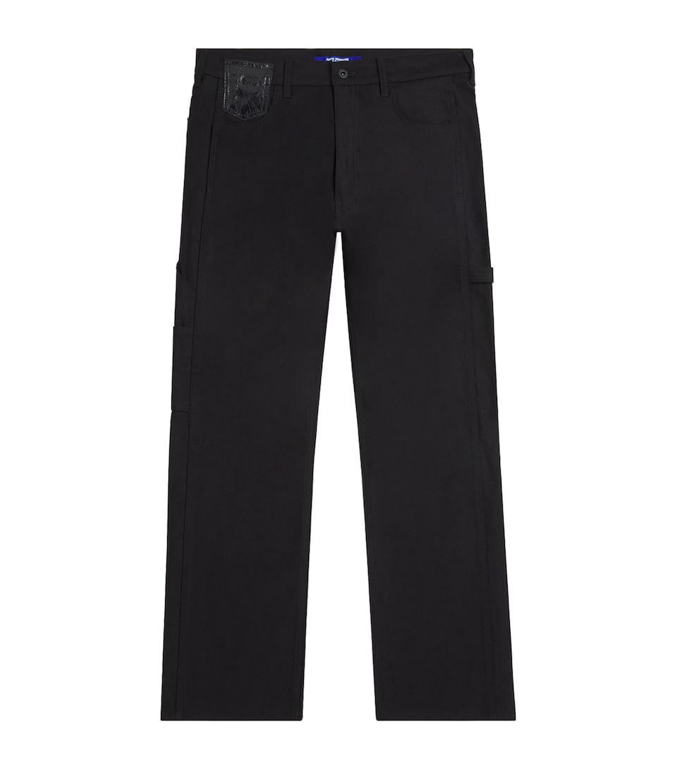 Calfskin-Trim Straight Jeans