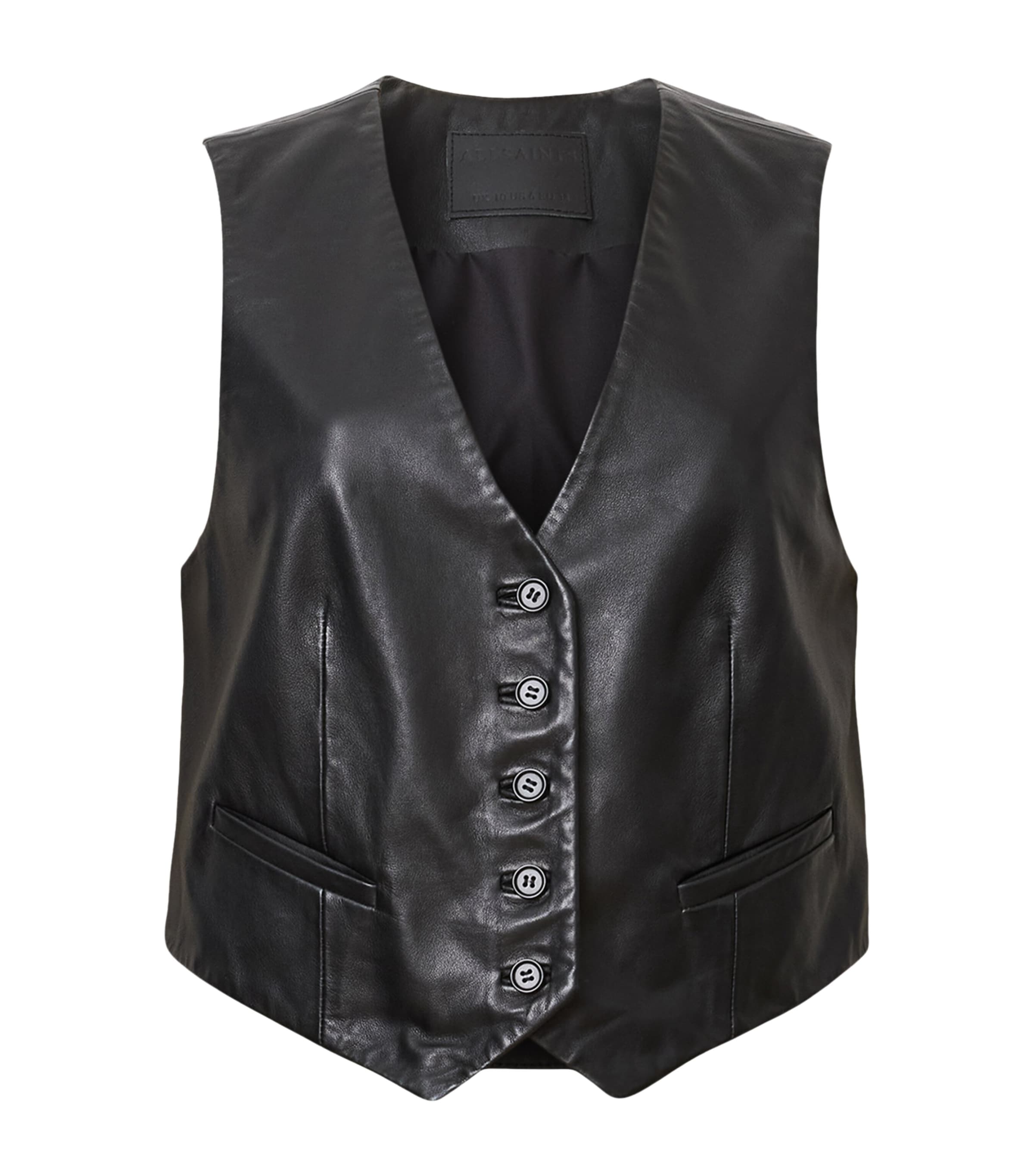 AllSaints Womens Leather Arla Lea Waistcoat Black