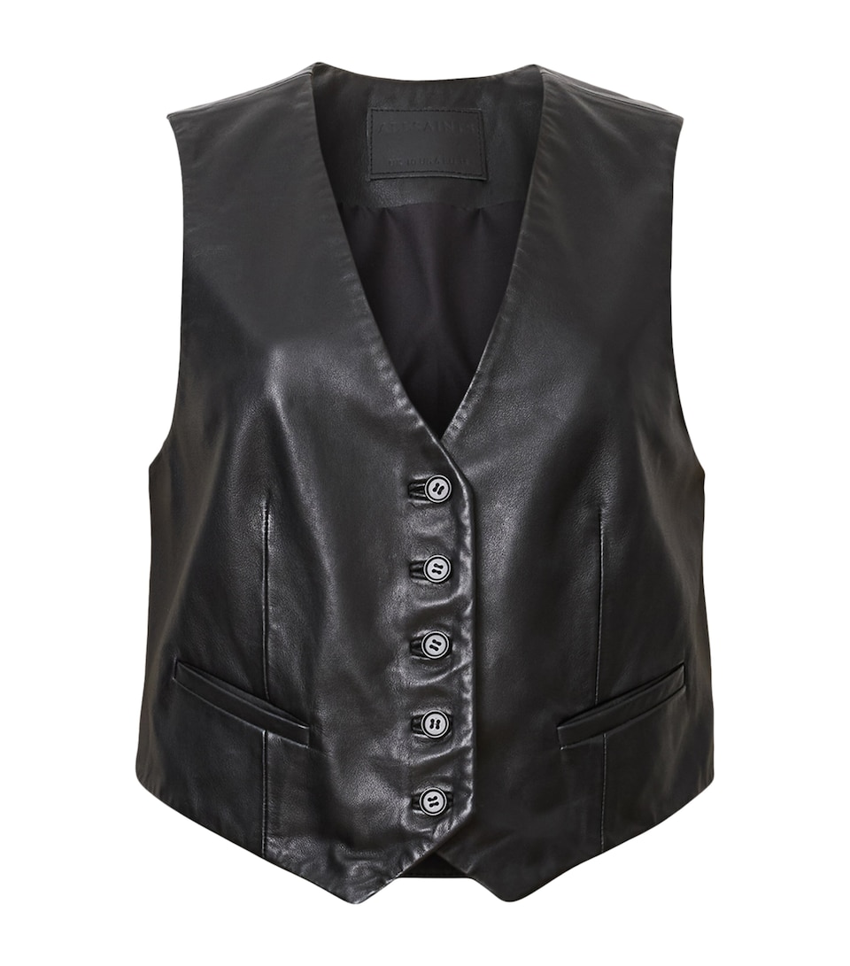 AllSaints Womens Leather Arla Lea Waistcoat Black