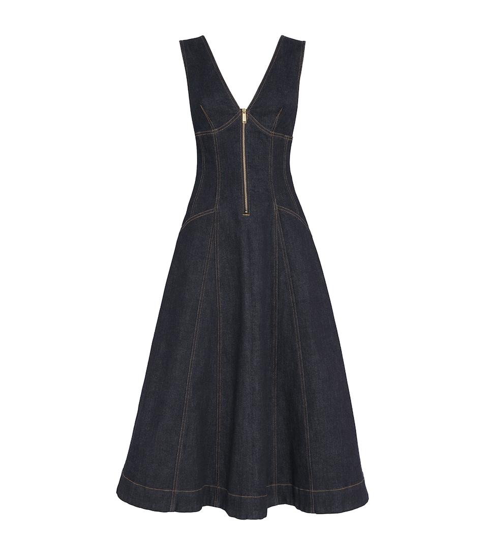 Denim V-Neck Midi Dress
