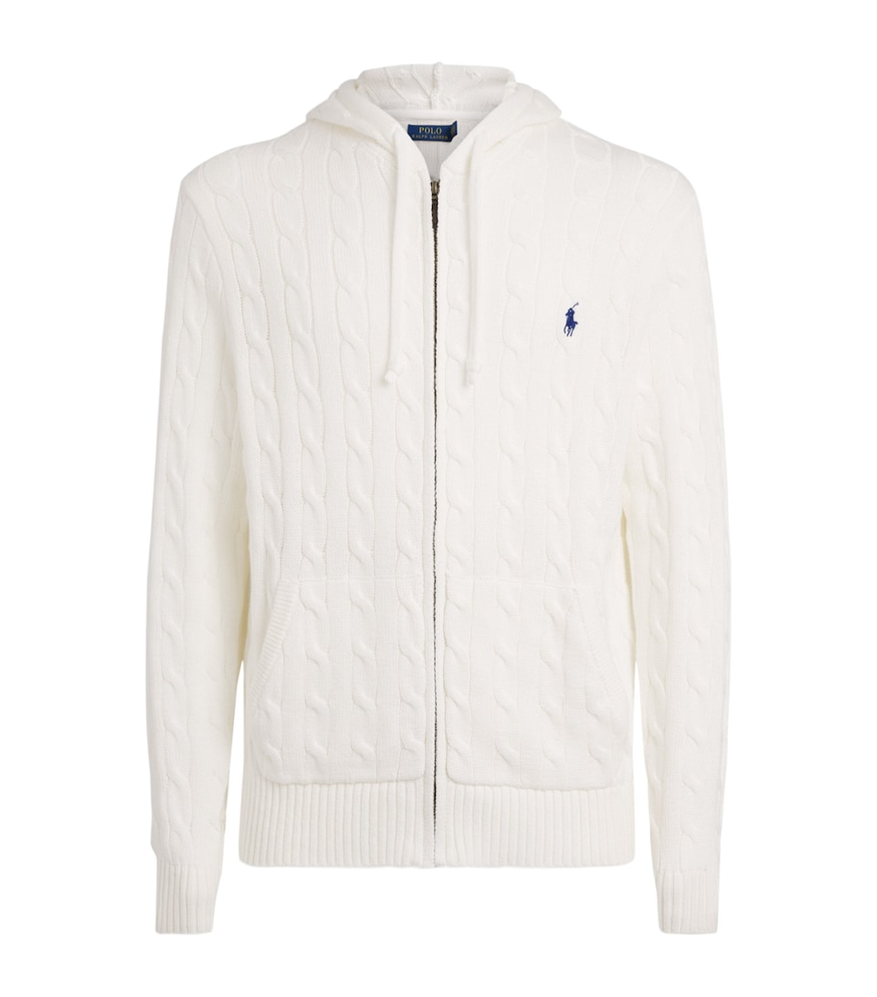 Polo Ralph Lauren Mens Cotton Cable-Knit Zip-Up Hoodie White