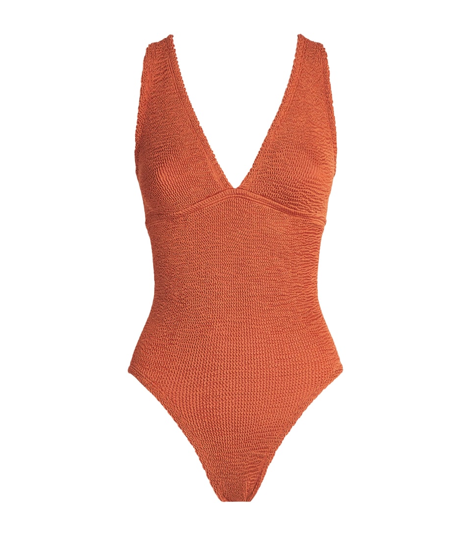 Hunza G Womens V-Neck Angel Swimsuit Metallic Terracotta