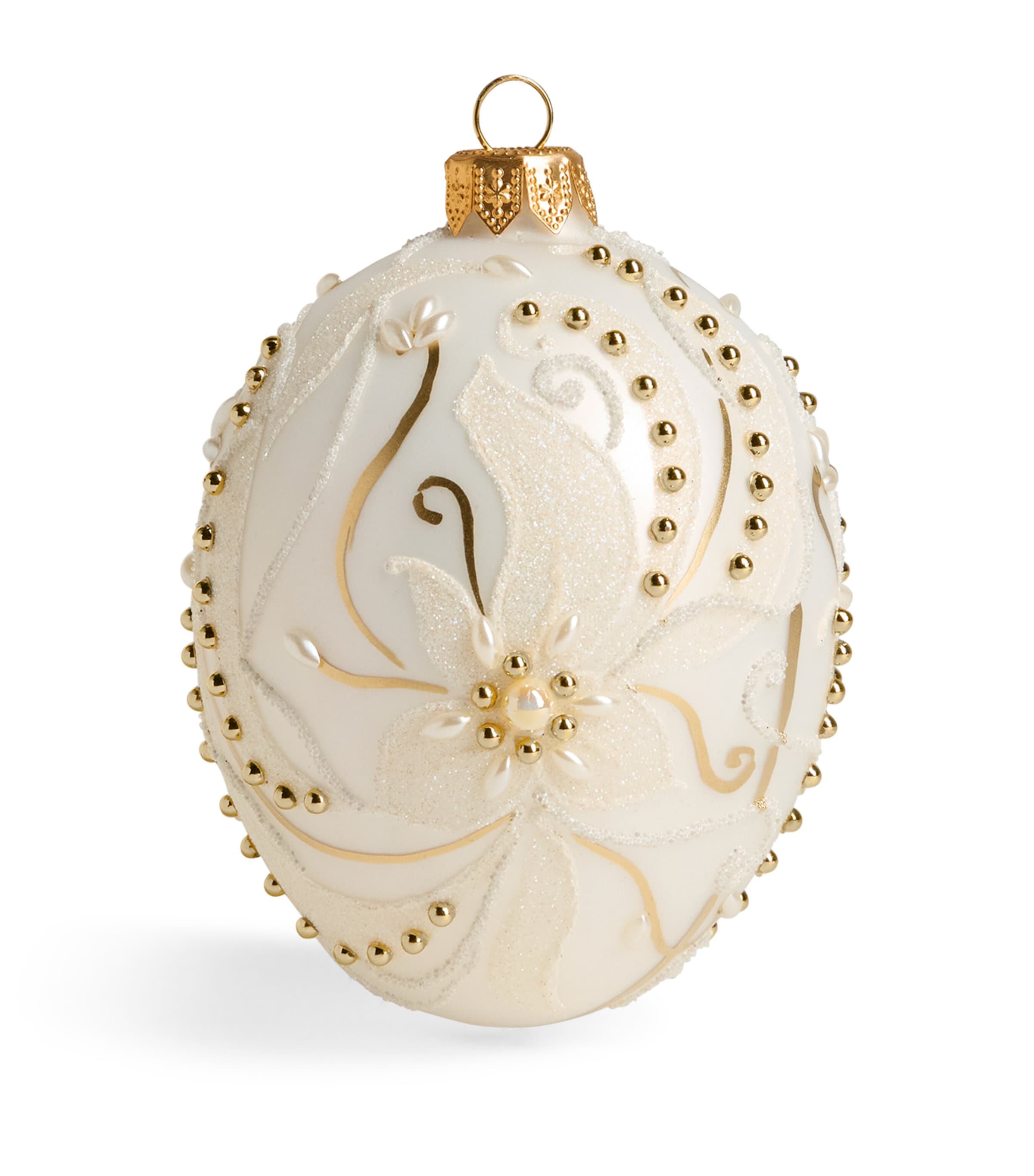 Harrods Embellished Egg Bauble White Satin Matt