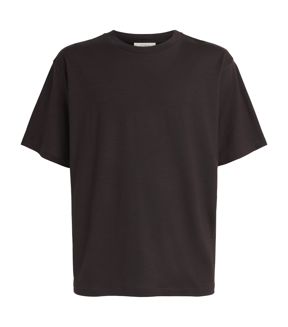 Studio Nicholson Mens Wool Henley T-Shirt Black Grape