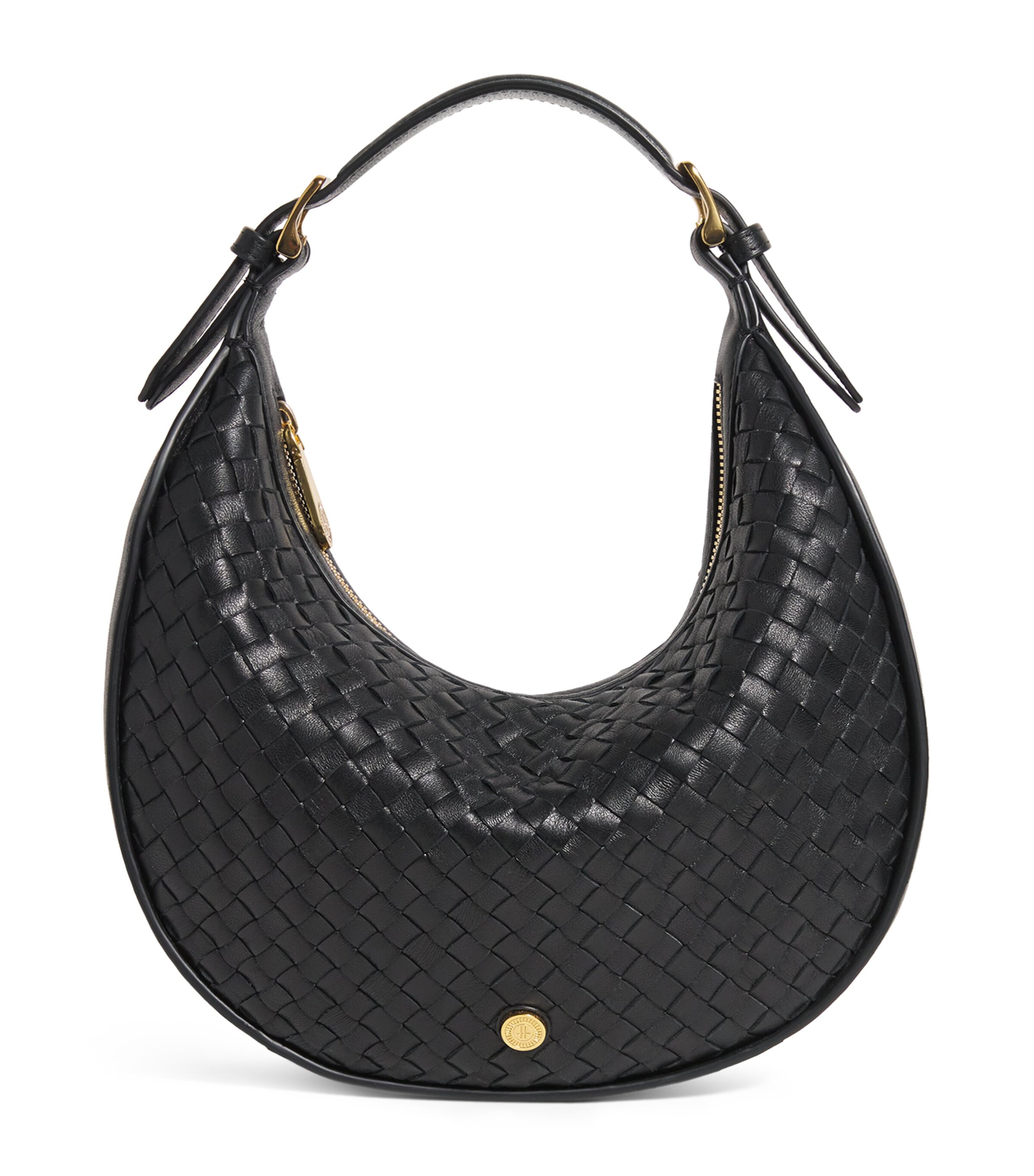 Small Leather Woven Crescent Shoulder Bag