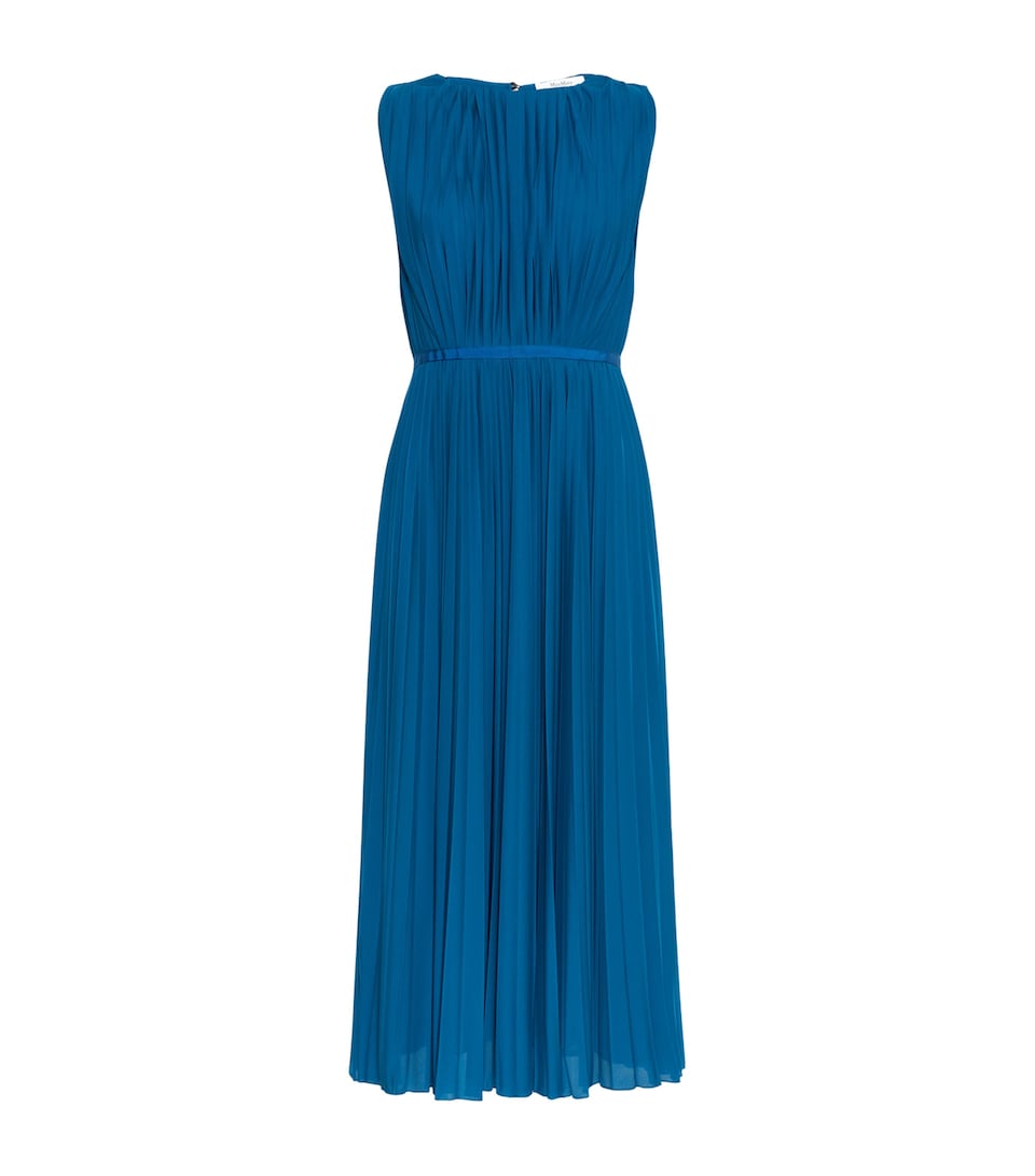 Max Mara Womens Sleeveless Pleated Midi Dress Navy