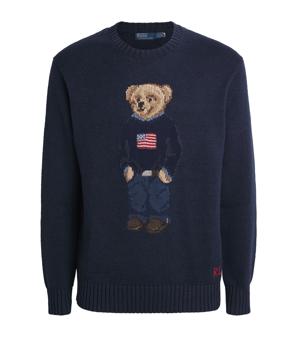 Polo Ralph Lauren Mens Cotton-Linen Polo Bear Sweater Bear Navy