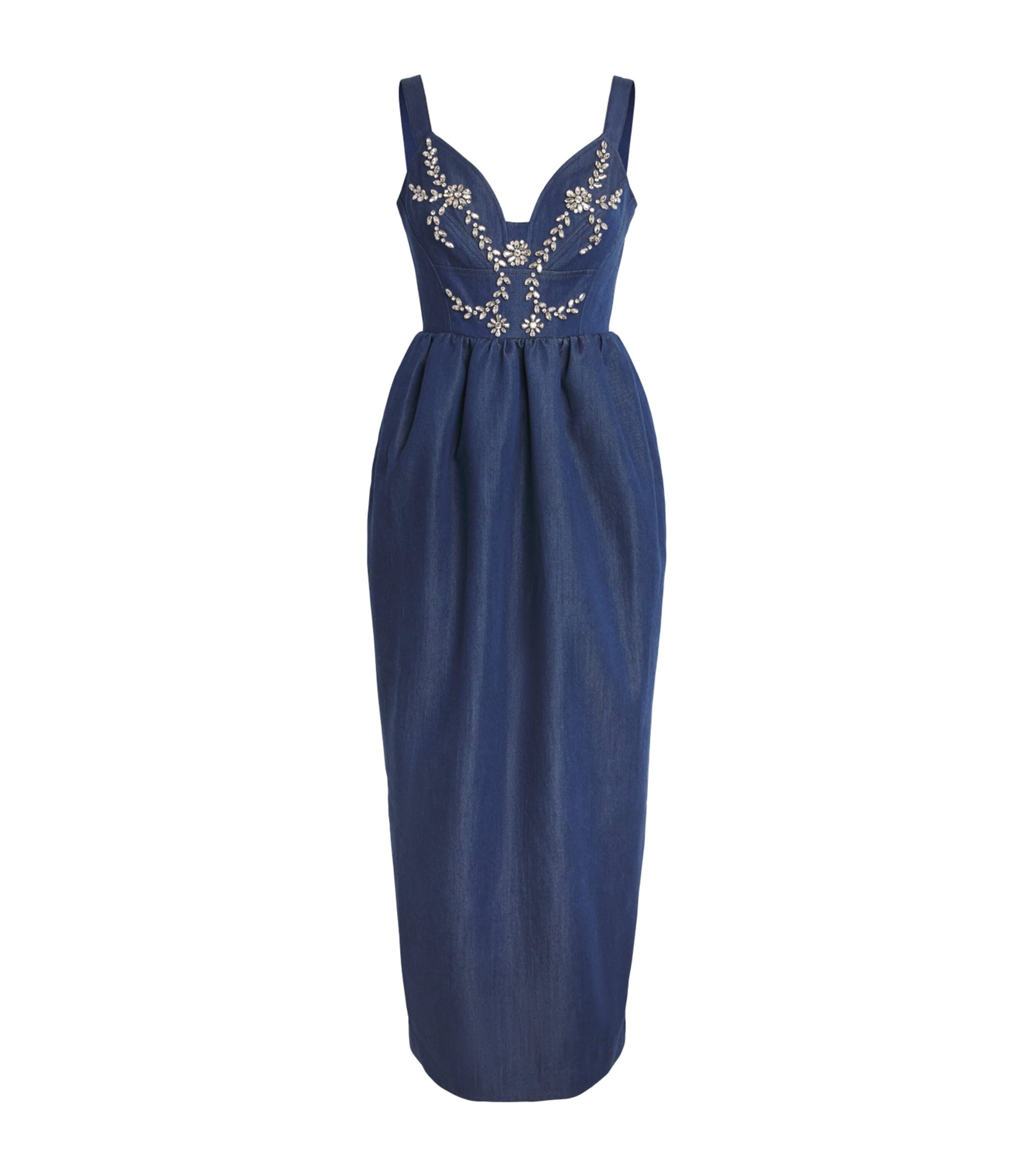 Huishan Zhang Womens Chambray Liviana Midi Dress Blue