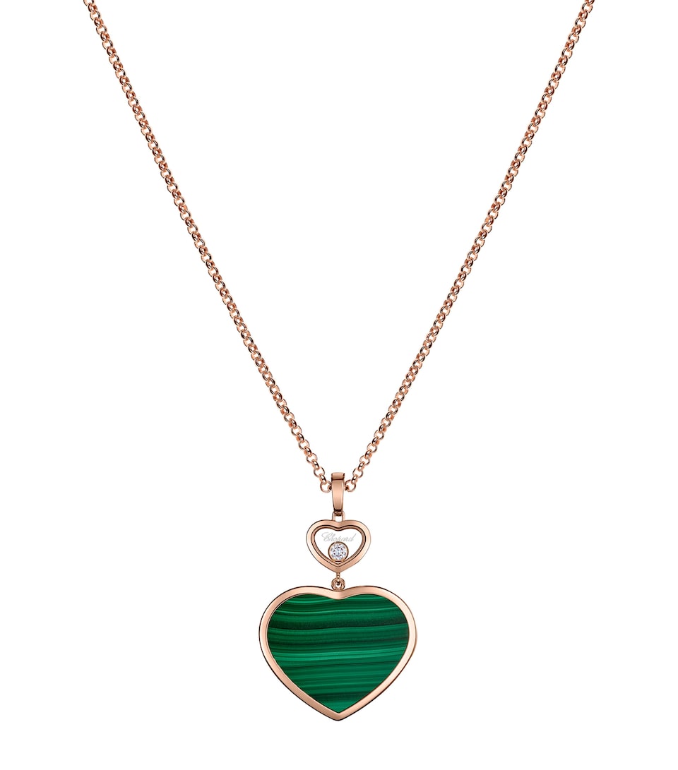 Rose Gold, Diamond and Malachite Happy Hearts Pendant Necklace