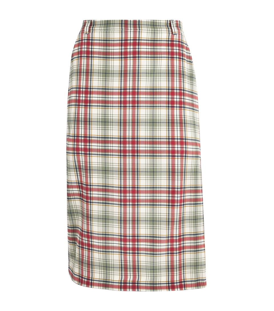 Alessandra Rich Womens Silk Tartan Midi Pencil Skirt Green Red