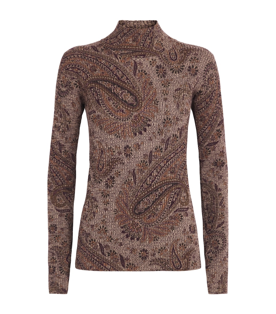 Etro Womens Wool Paisley High-Neck Sweater Print Black Bs