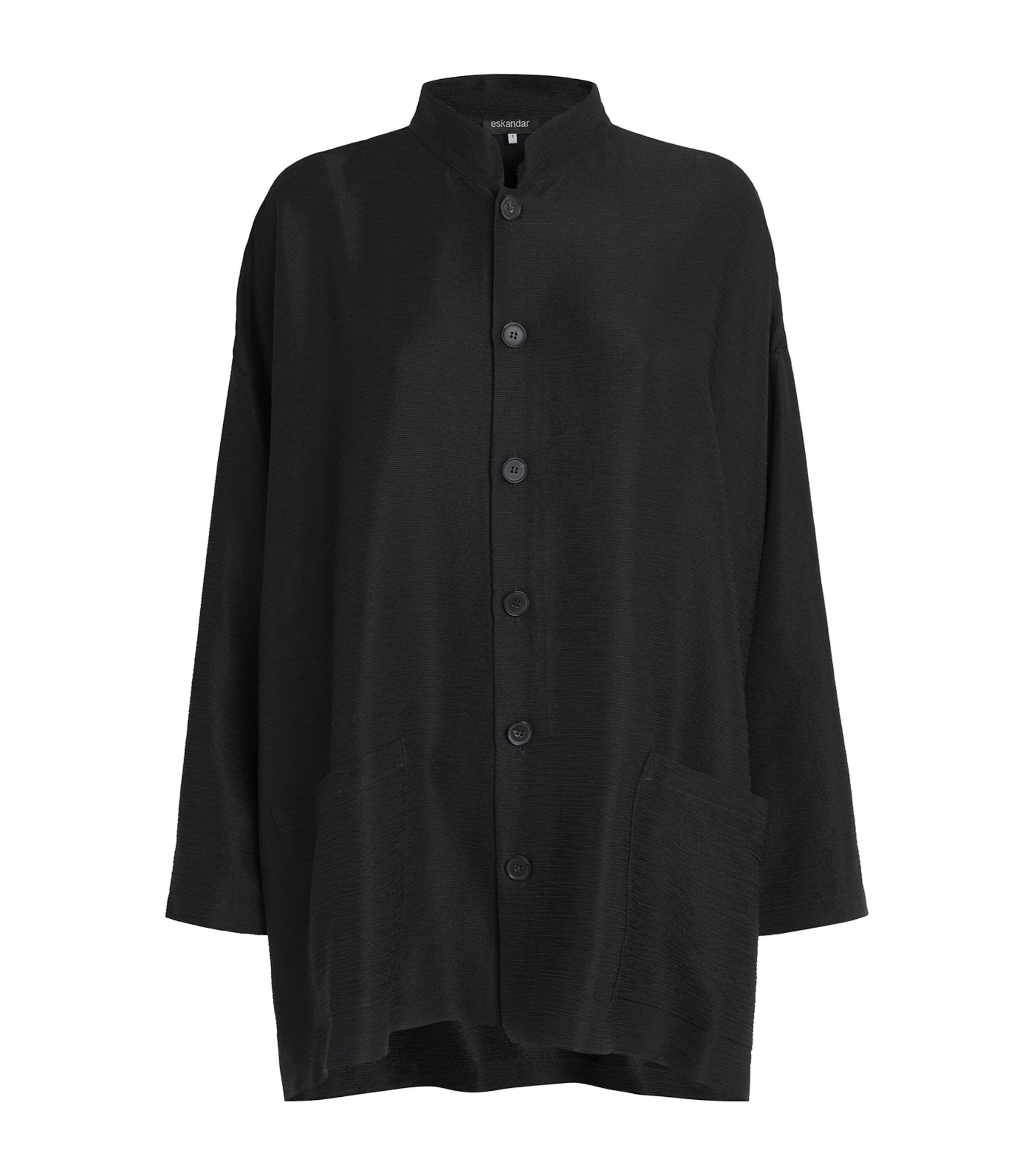 Eskandar Womens Silk Plissé Wide A-Line Jacket Black