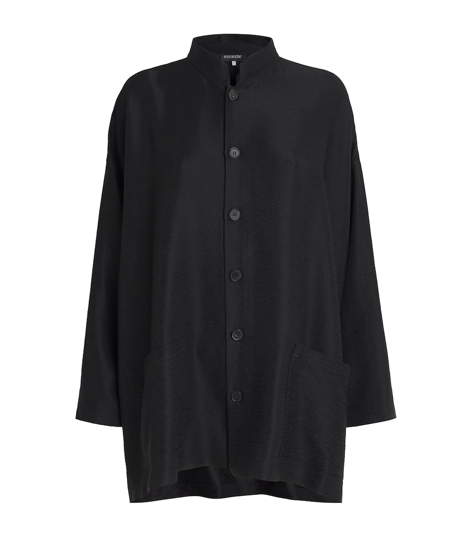 Eskandar Womens Silk Plissé Wide A-Line Jacket Black