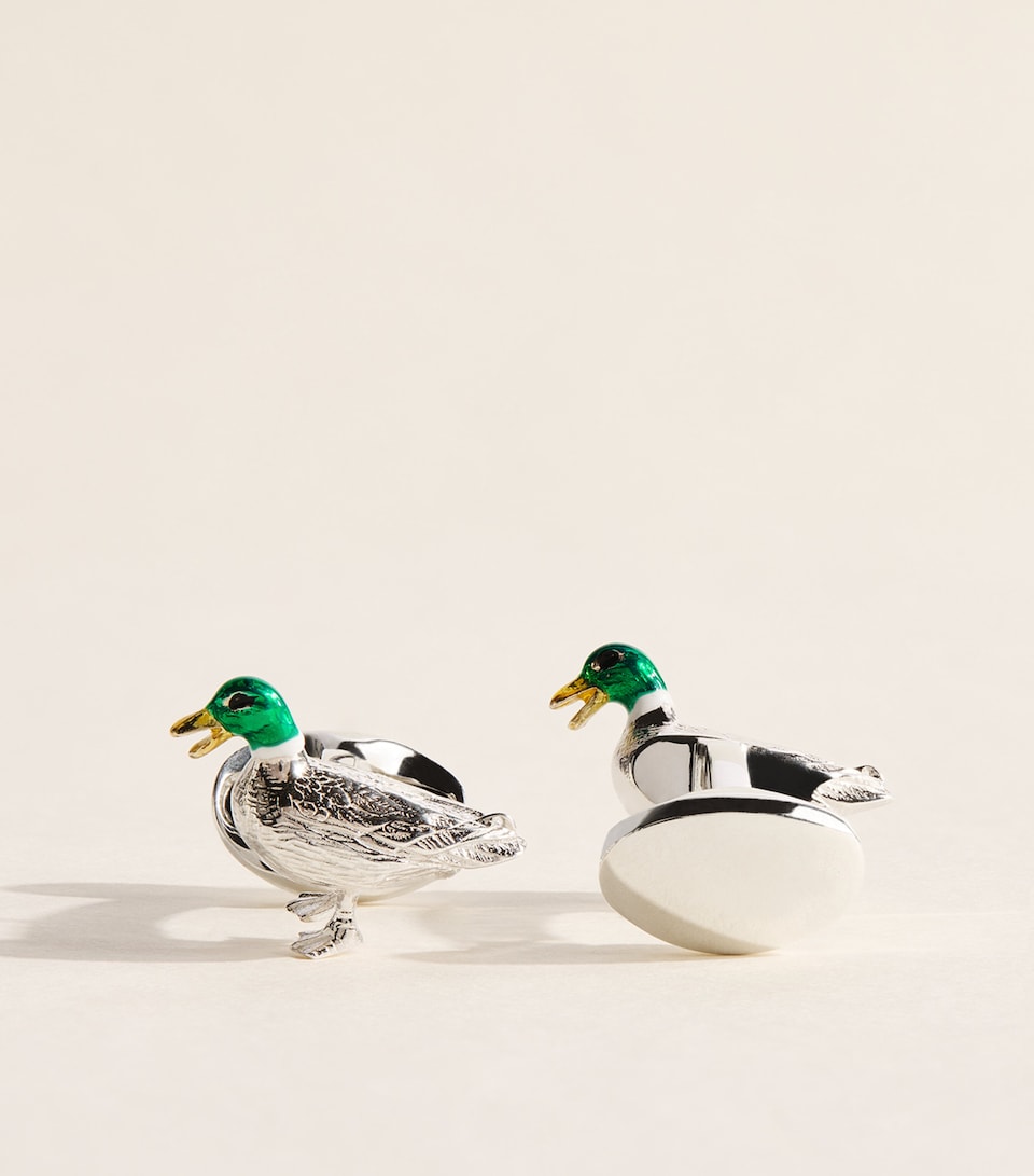 Deakin & Francis Sterling Silver and Enamel Duck Cufflinks Silver