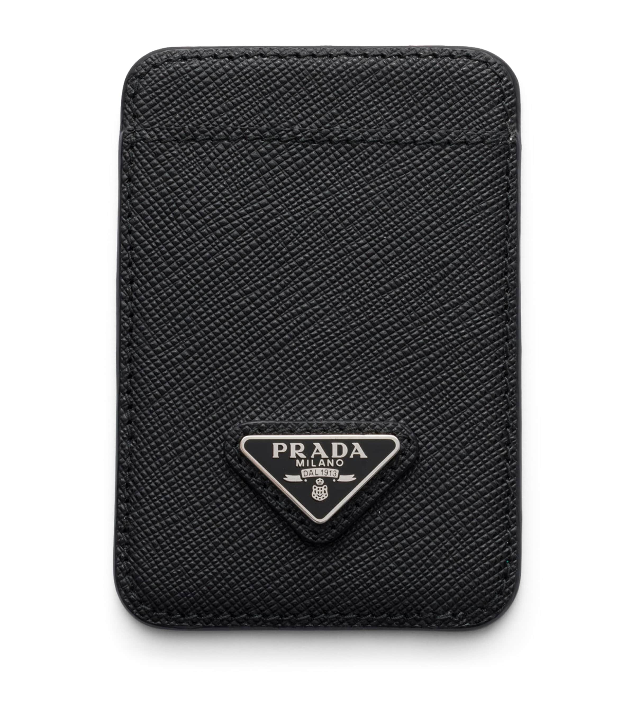 Prada Saffiano Leather Triangle MagSafe Card Holder Black