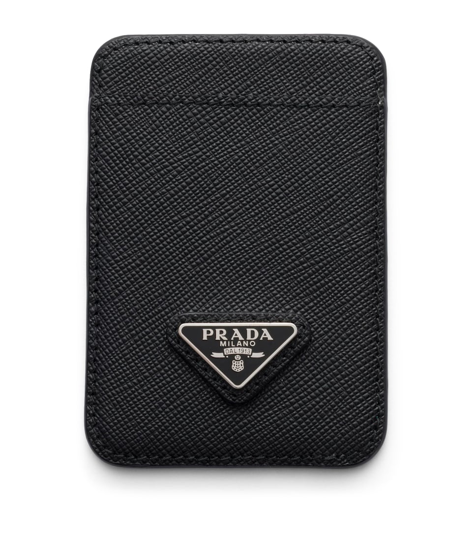 Prada Saffiano Leather Triangle MagSafe Card Holder Black