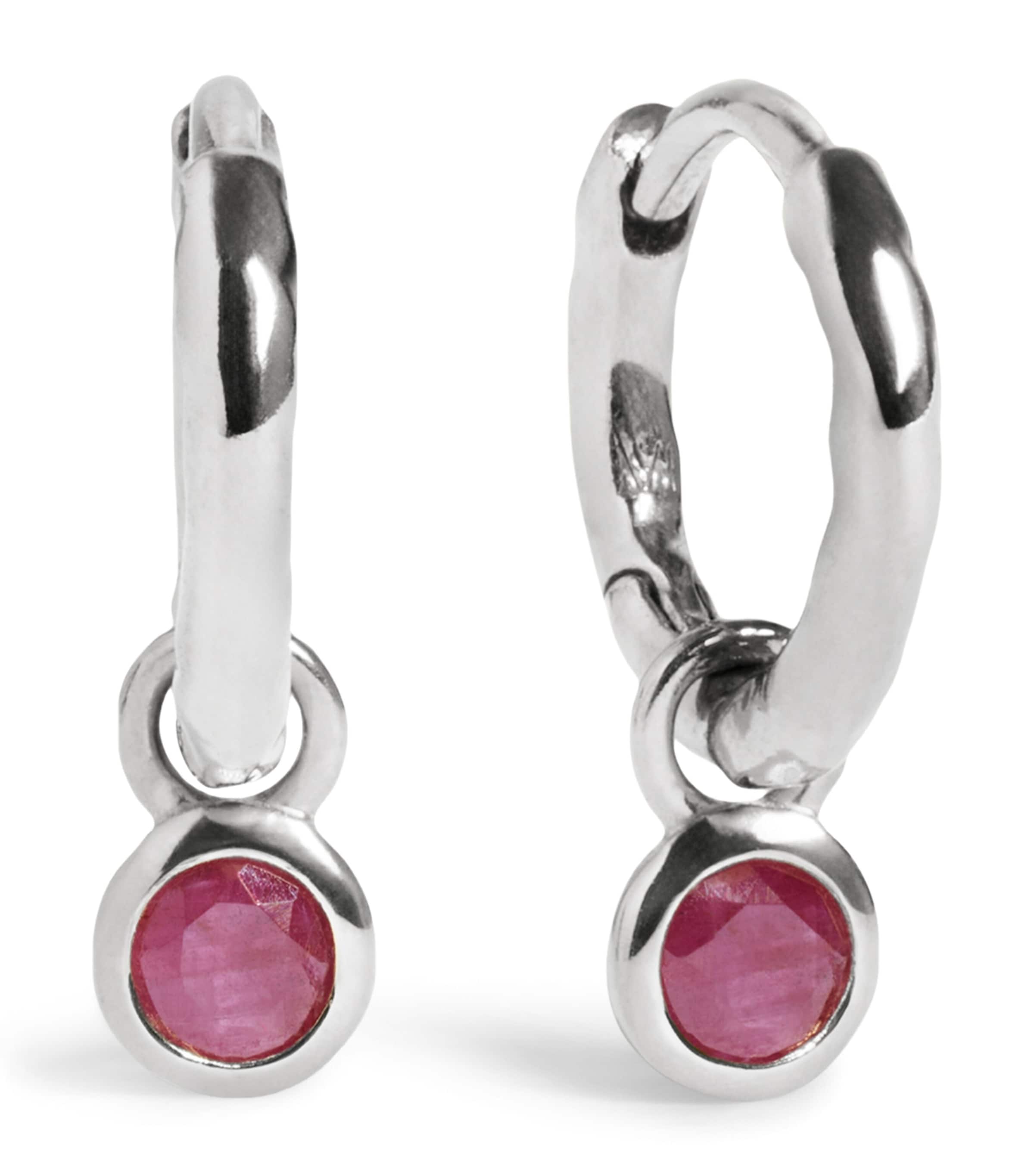 Monica Vinader Sterling Silver and Ruby July Birthstone Huggie Earrings Red