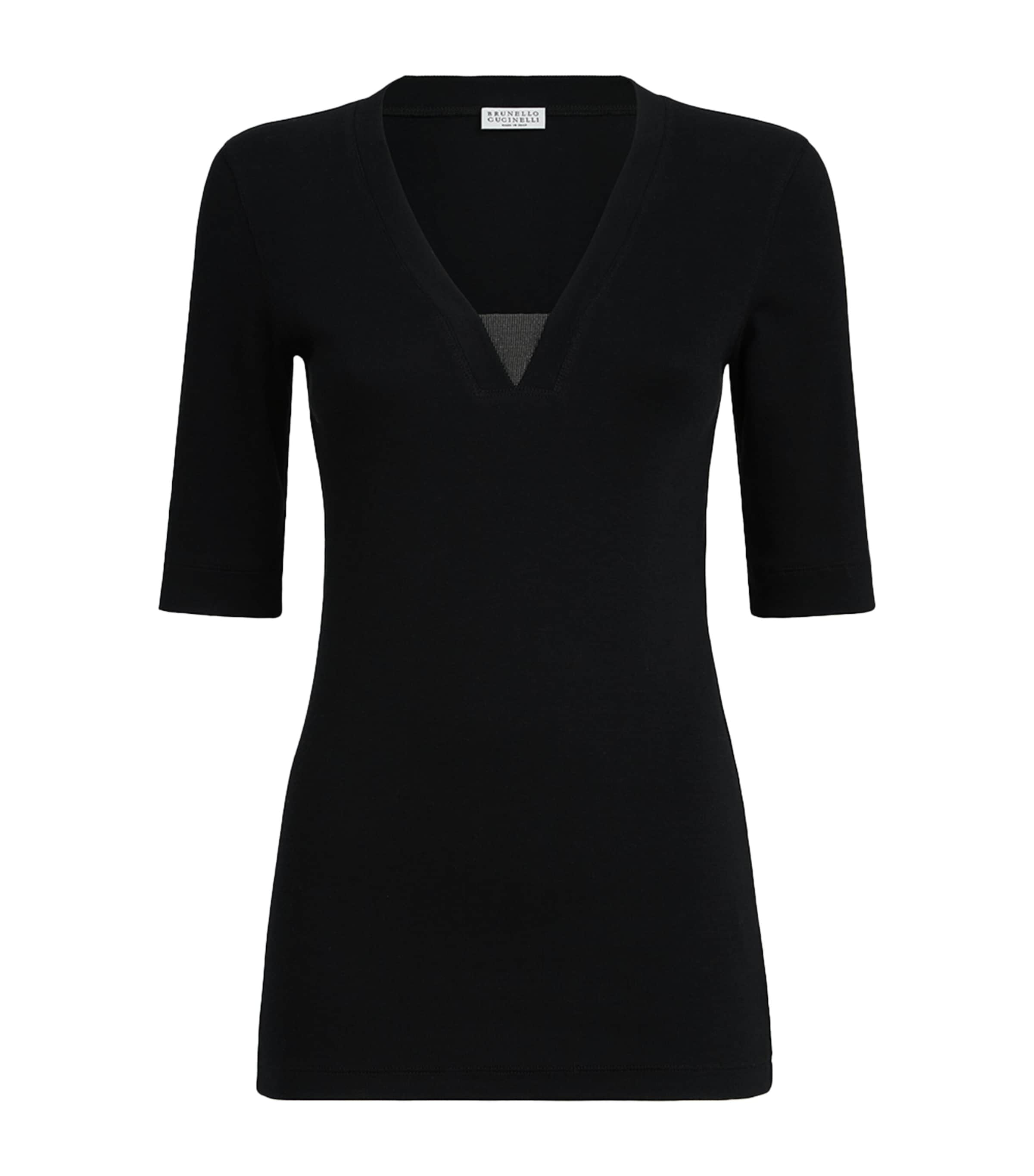 Brunello Cucinelli Womens Monili V-Neck T-Shirt Black