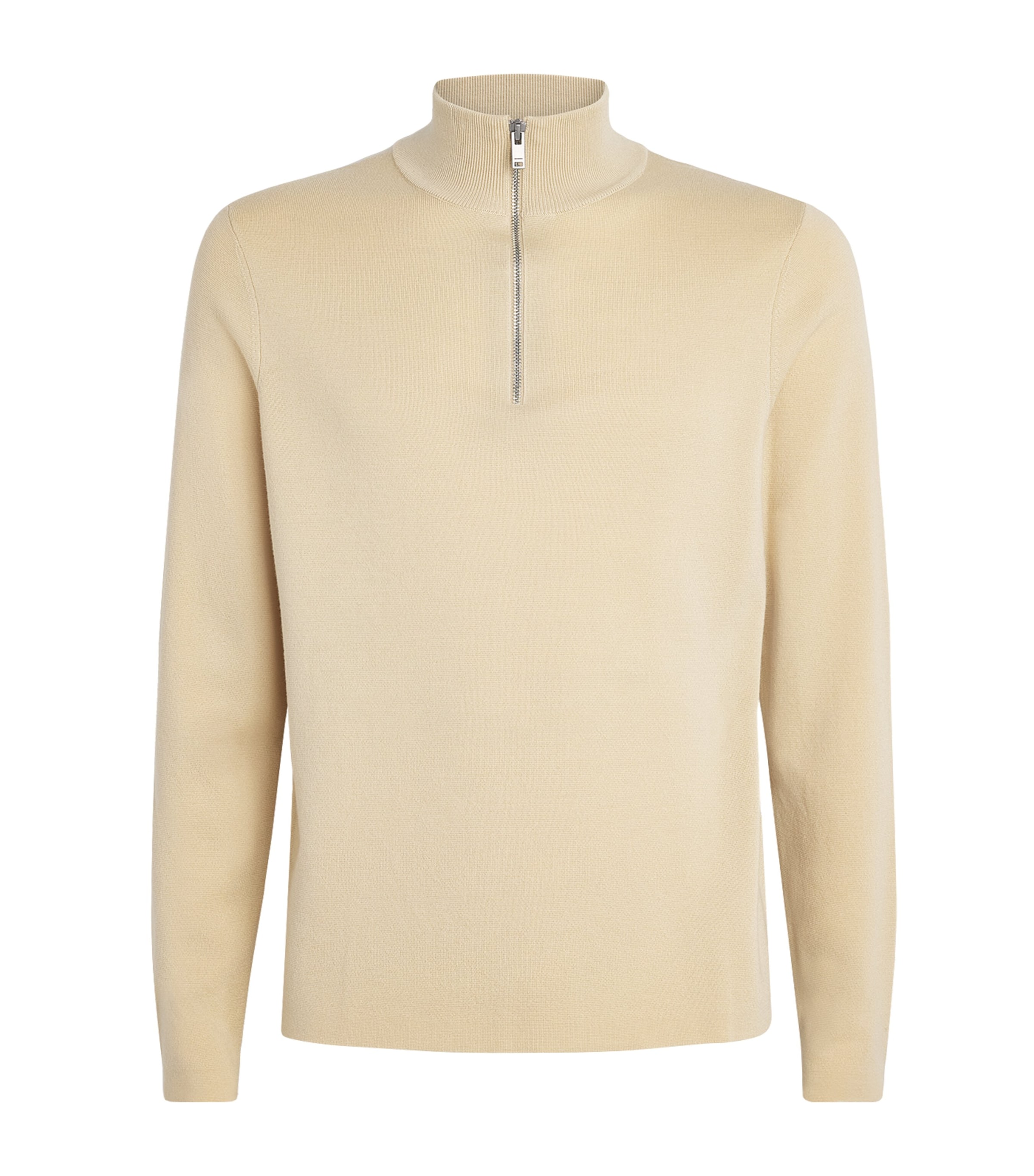 Sandro Paris Mens Wool Half-Zip Sweater Dark Beige