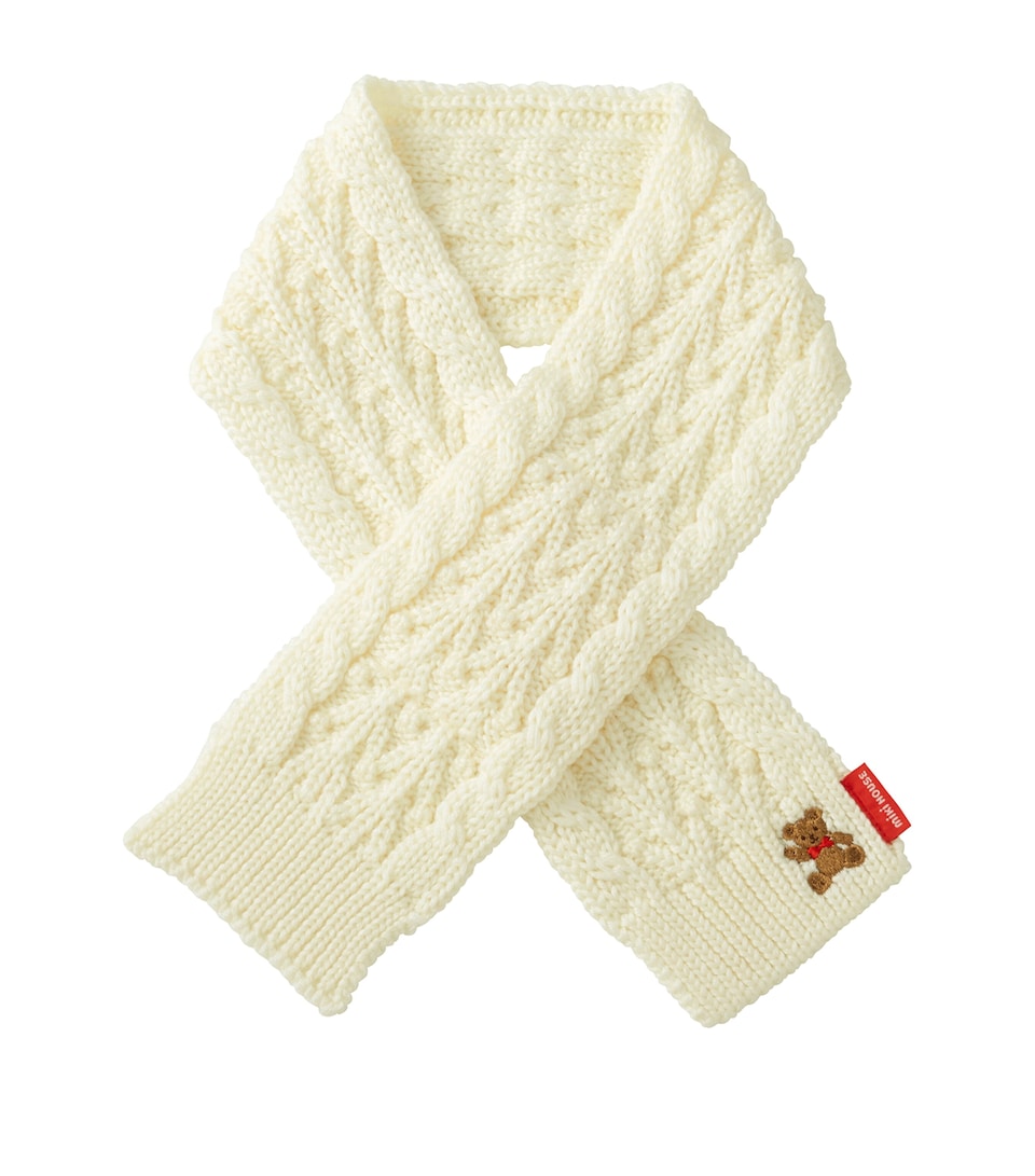 Cable-Knit Bear-Embroidered Scarf