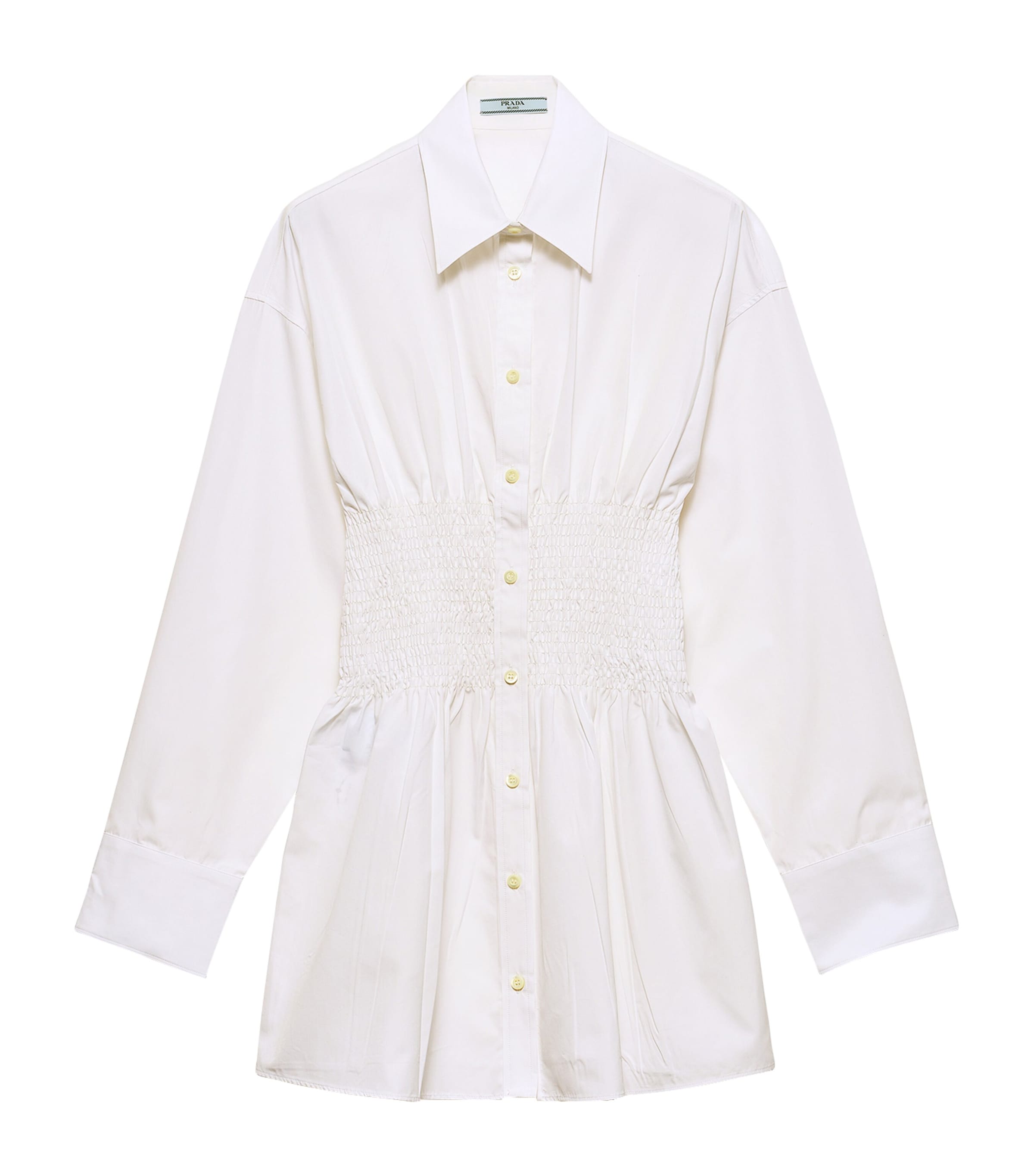 Poplin Smocked-Waist Shirt Dress