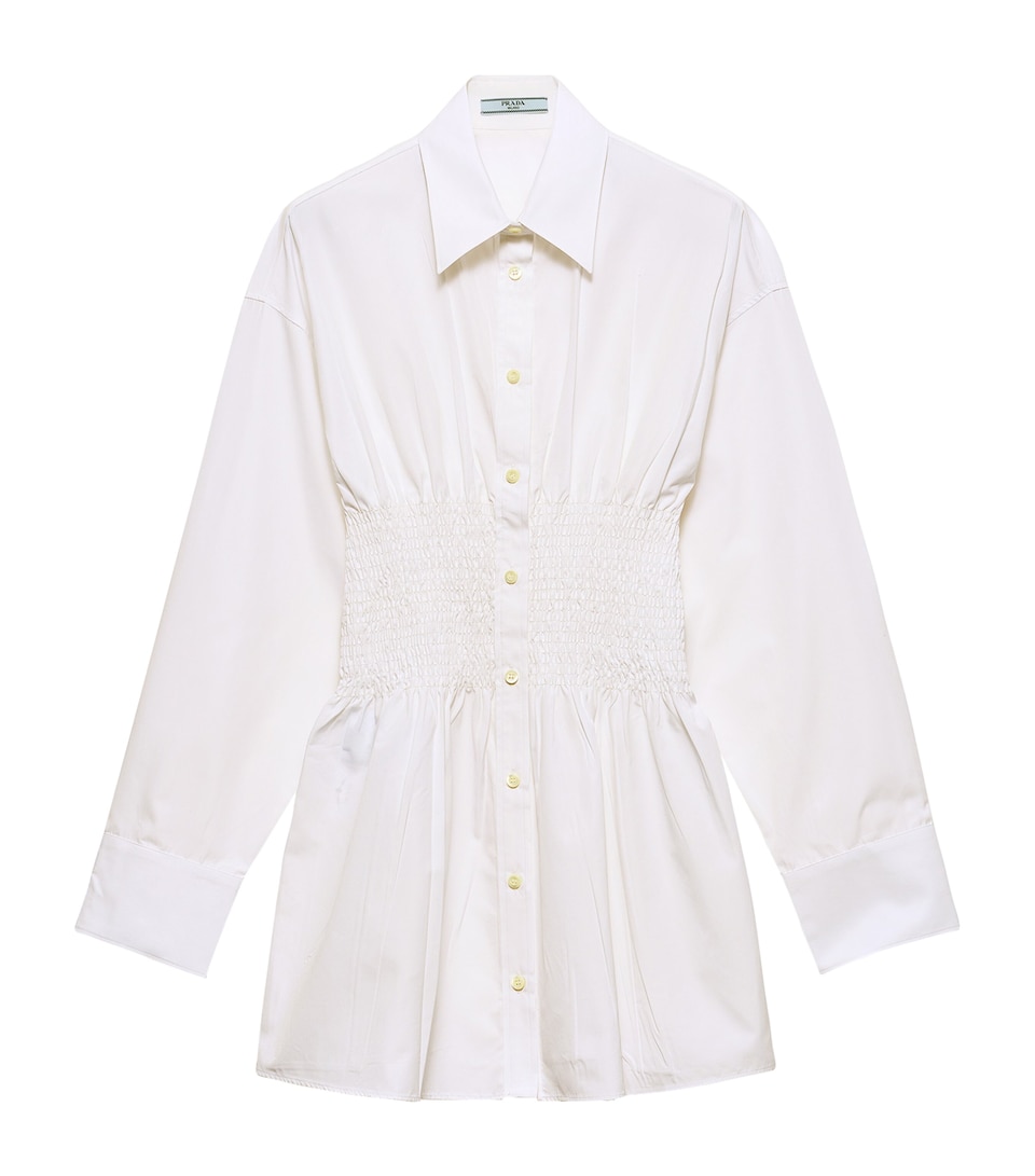 Poplin Smocked-Waist Shirt Dress