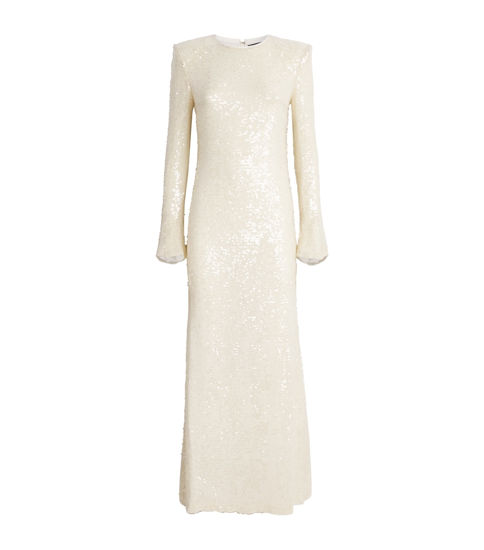 LAPOINTE Womens Sequin Flared-Sleeve Maxi Dress Cream