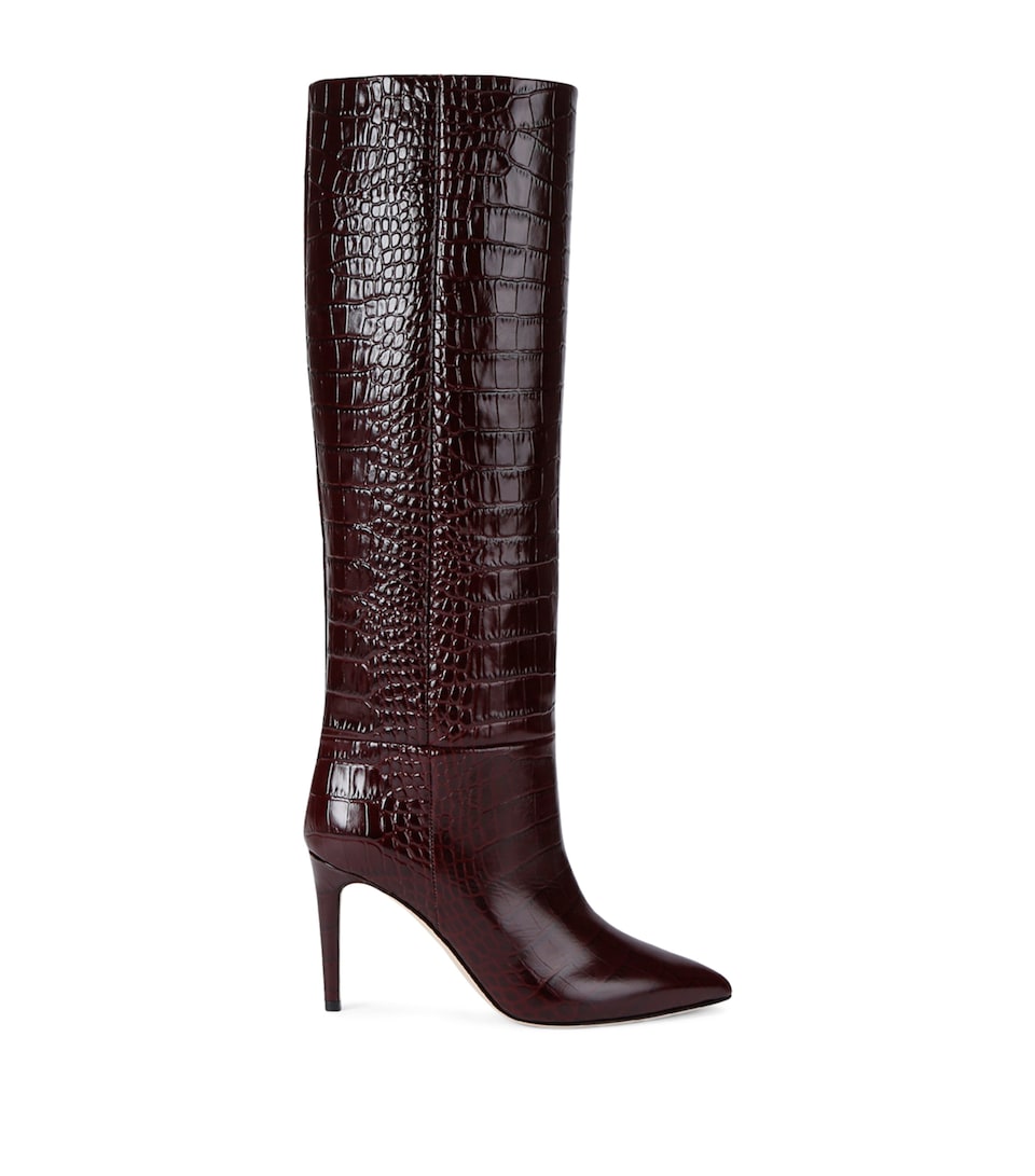 Paris Texas Croc-Embossed Leather Knee-High Boots 85 Wine