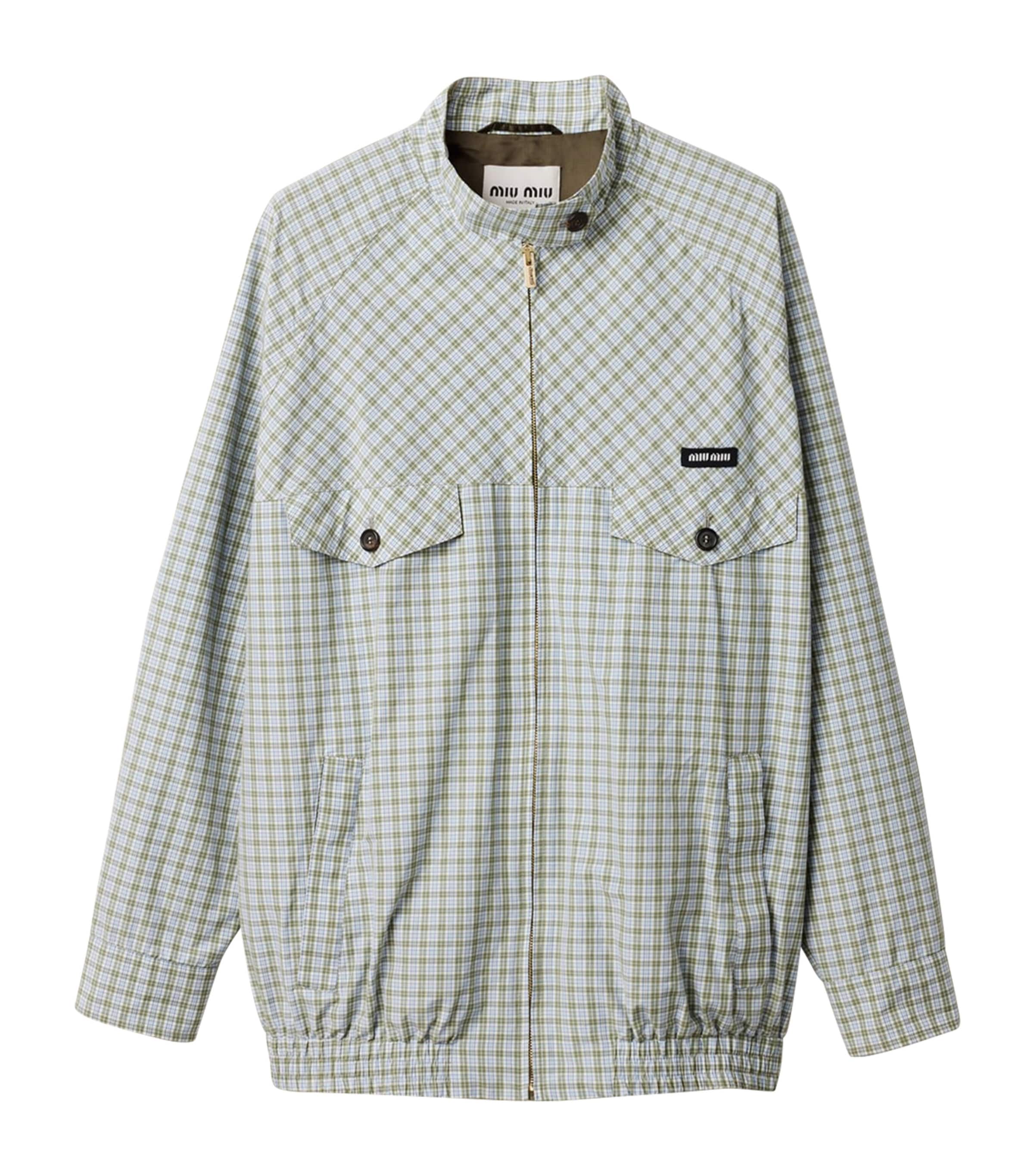 Miu Miu Womens Technical Check Print Blouson Jacket White