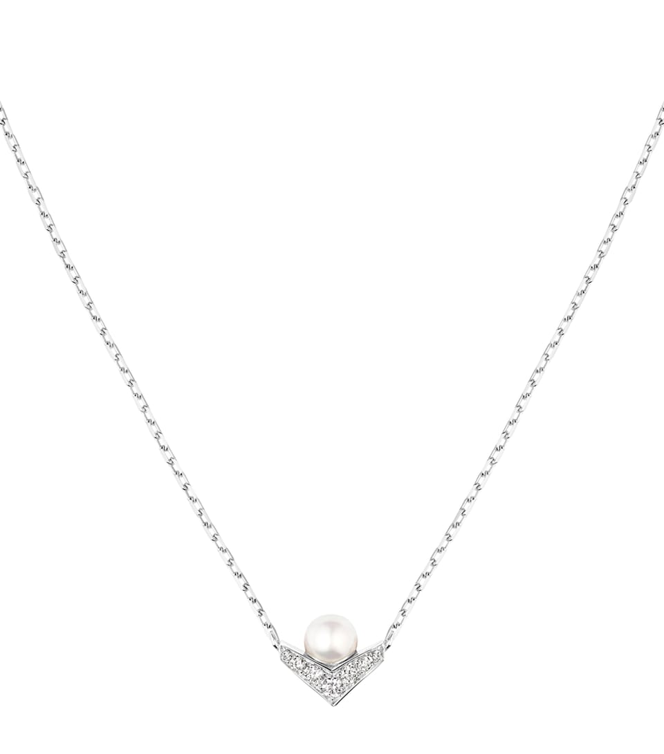 White Gold, Diamond and Pearl Josephine Aigrette Pendant Necklace