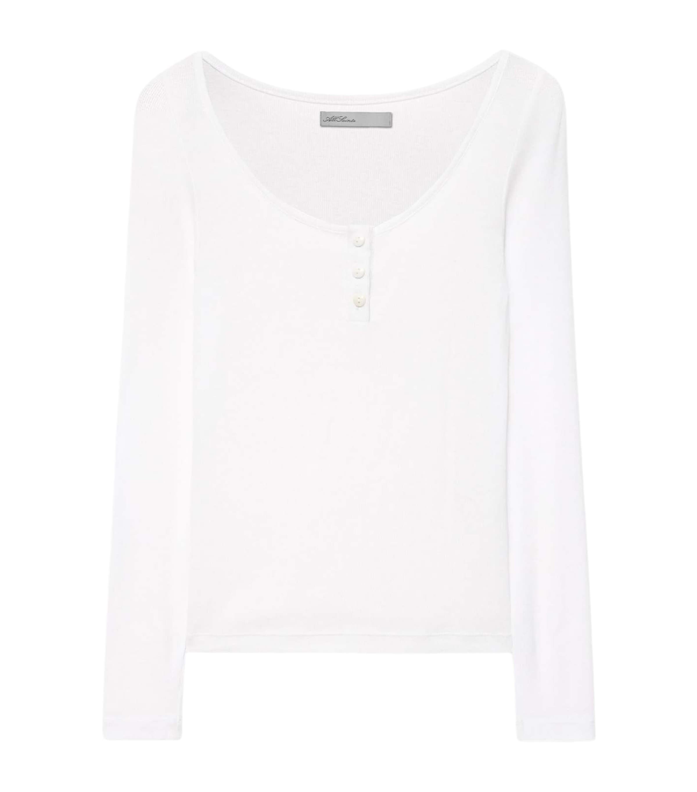 AllSaints Womens Jules Henley Long-Sleeve T-Shirt Optic White
