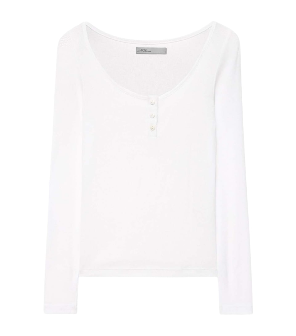 AllSaints Womens Jules Henley Long-Sleeve T-Shirt Optic White