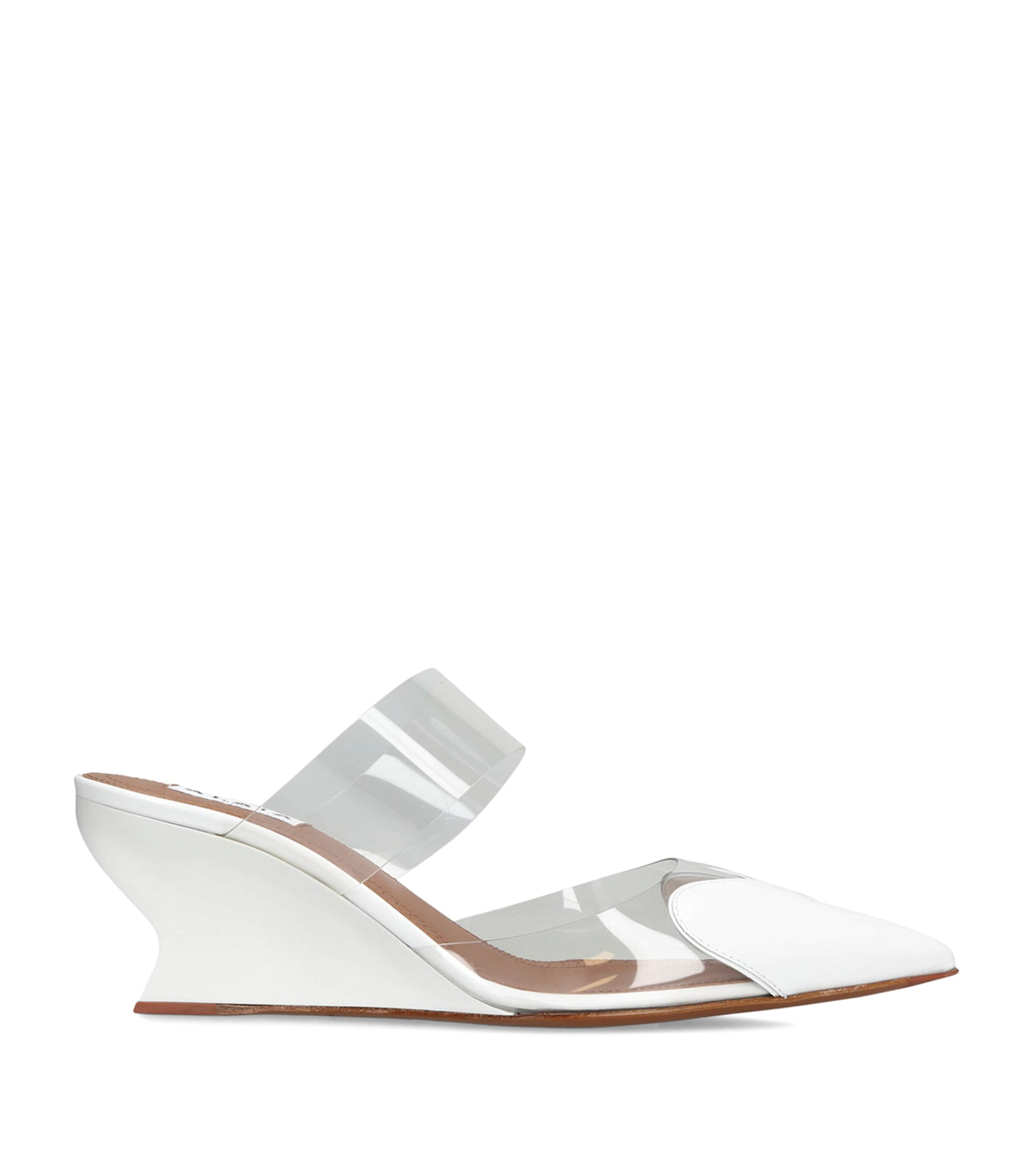 Alaïa Leather-PVC Le Coeur Wedge Mules 60 White
