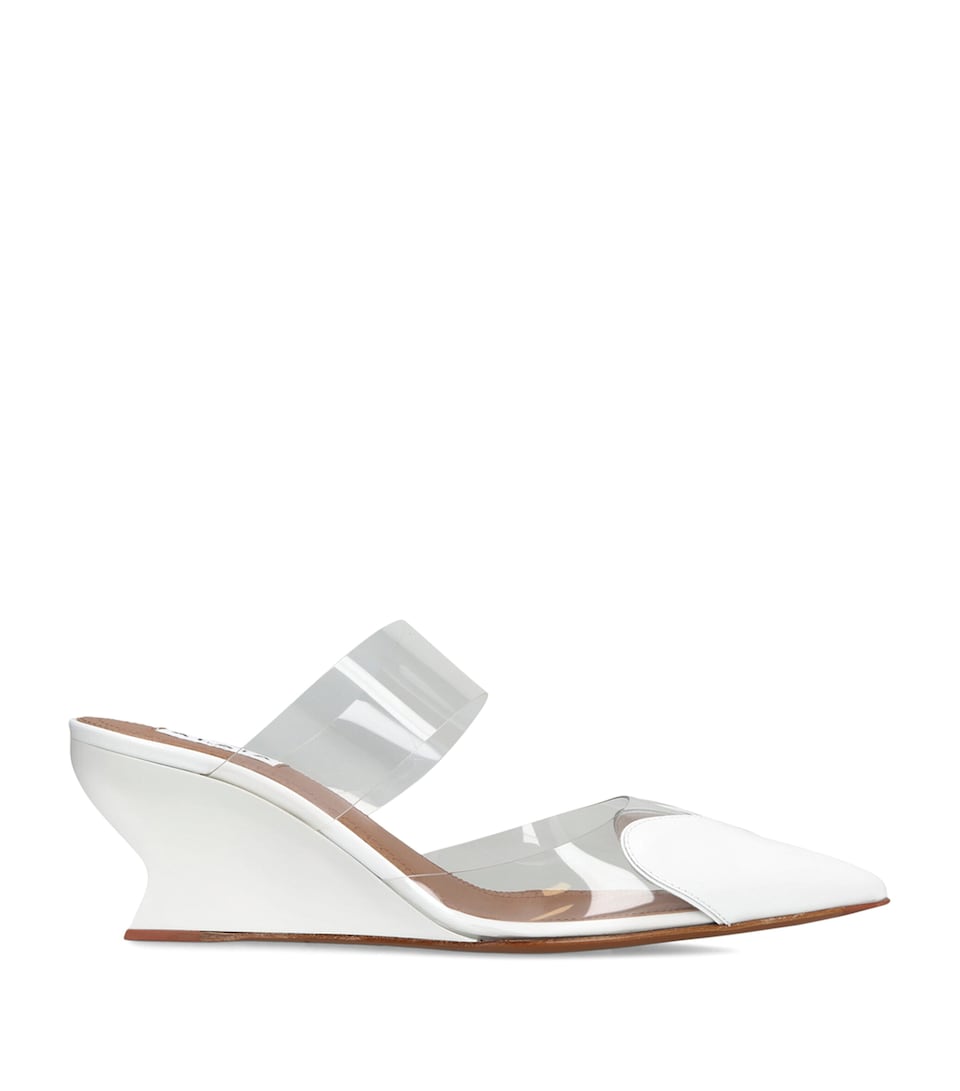 Alaïa Leather-PVC Le Coeur Wedge Mules 60 White