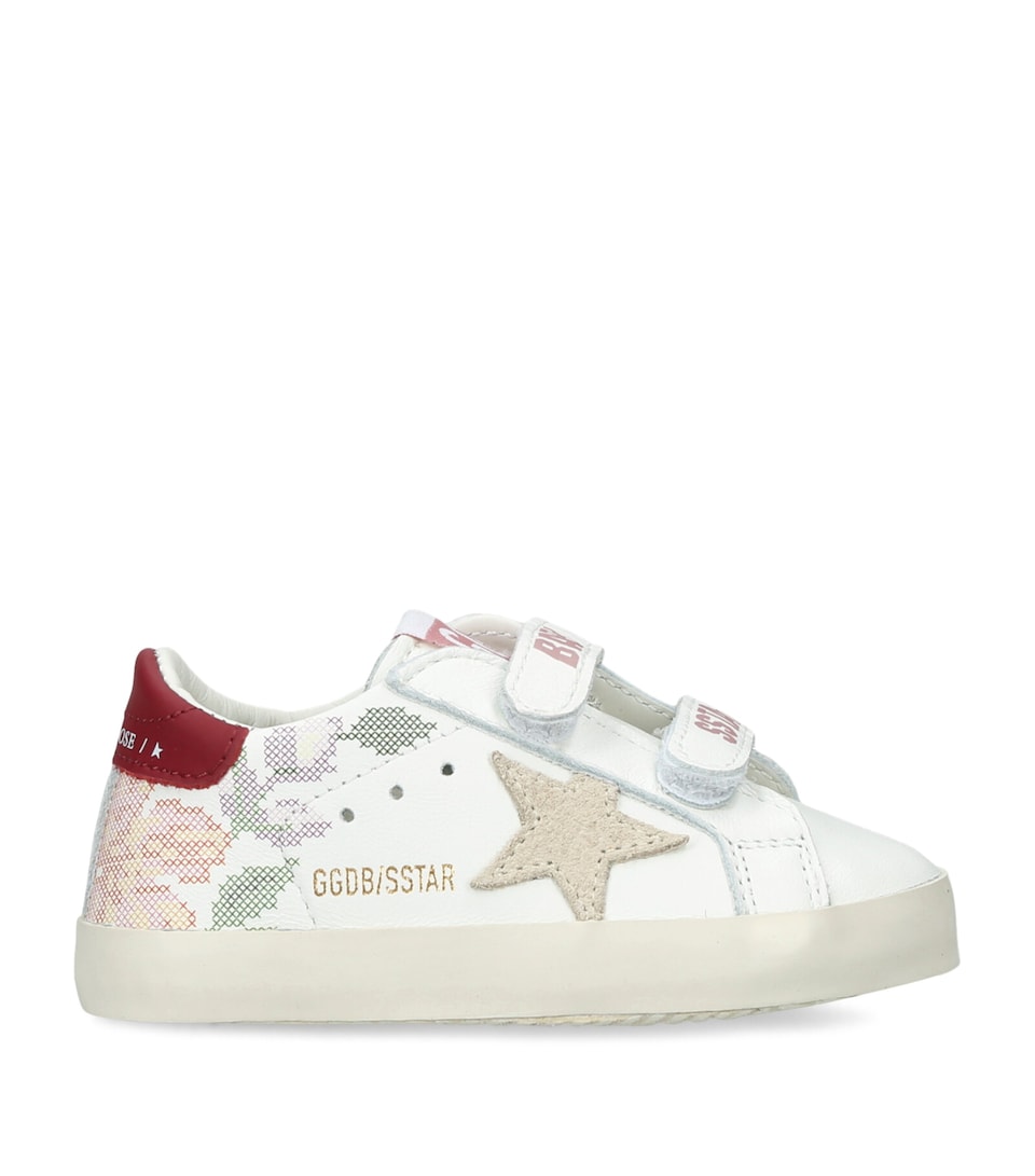 Golden Goose Leather Baby School Floral Sneakers White/comb