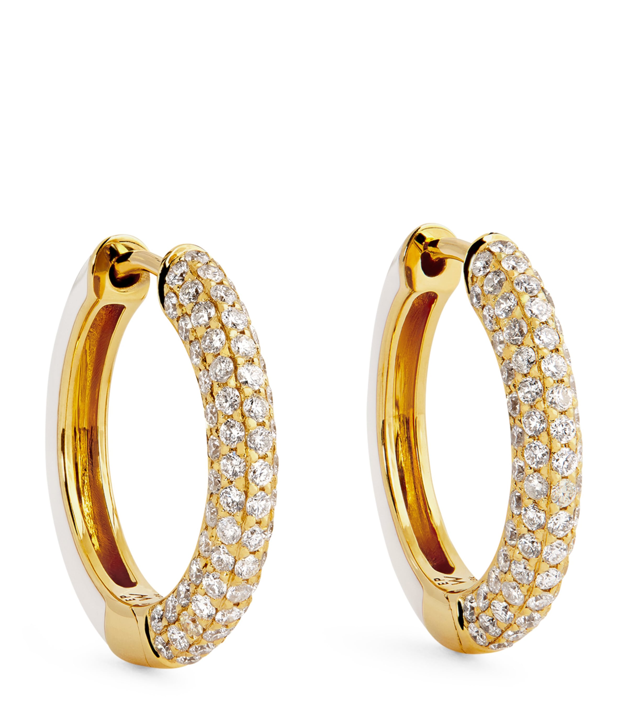 Yellow Gold, Diamond and Enamel Duo Hoop Earrings