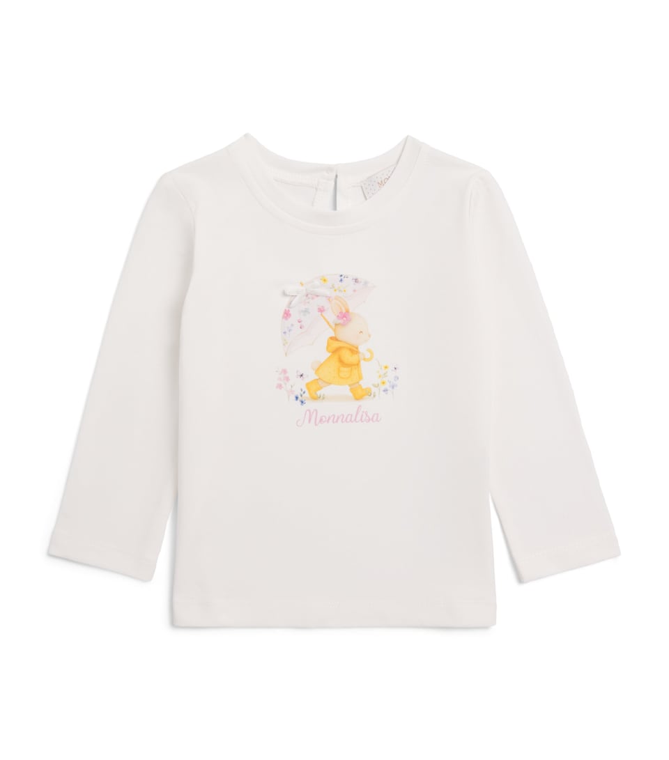 Monnalisa Cotton Bunny Print T-Shirt (6 Months - 6 Years) Panna