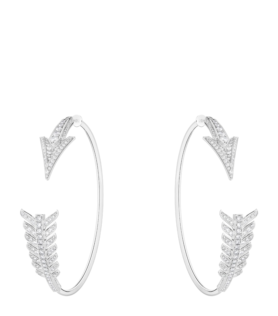 White Gold and Diamond Nature Triomphante Flèche Hoop Earrings
