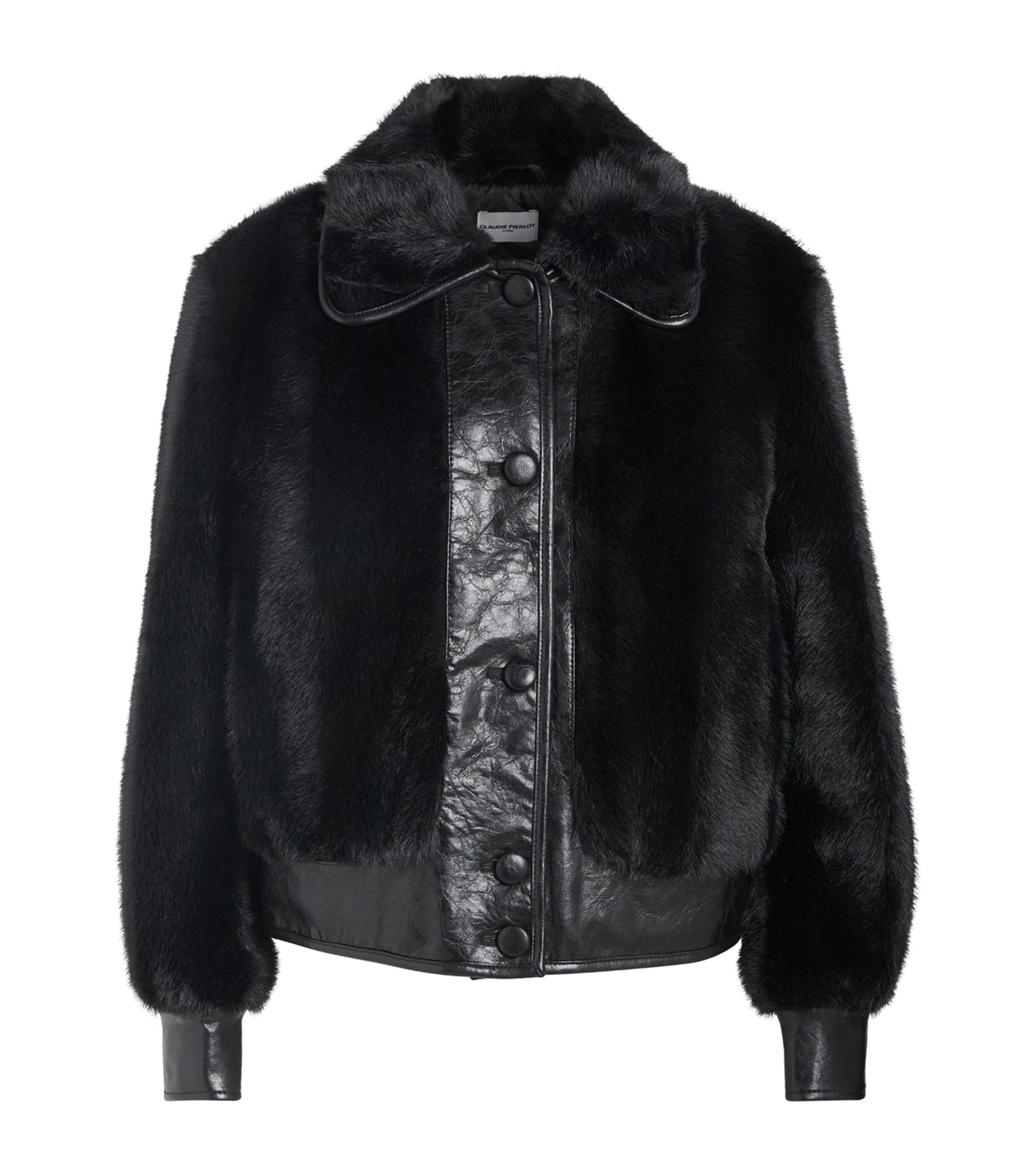 Claudie Pierlot Womens Faux Fur and Leather Jacket Black