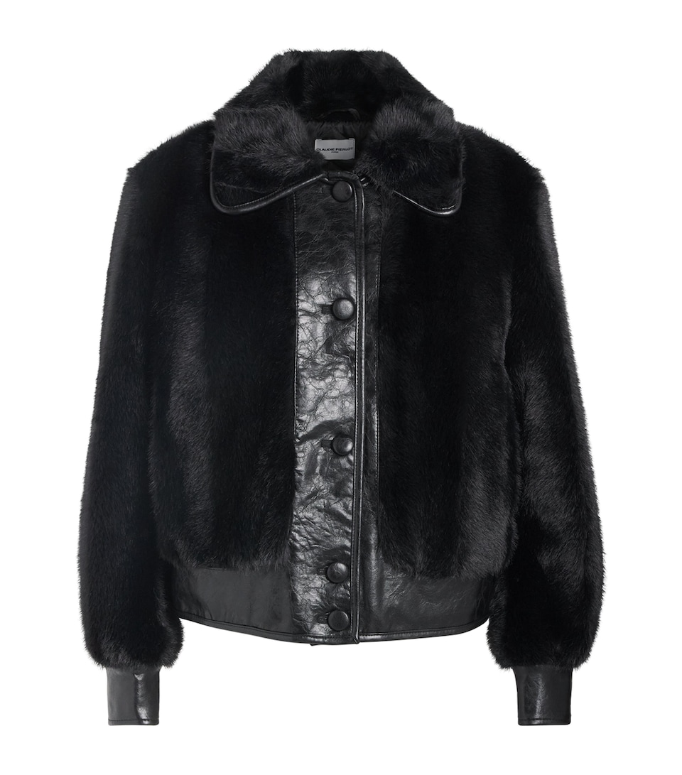 Claudie Pierlot Womens Faux Fur and Leather Jacket Black